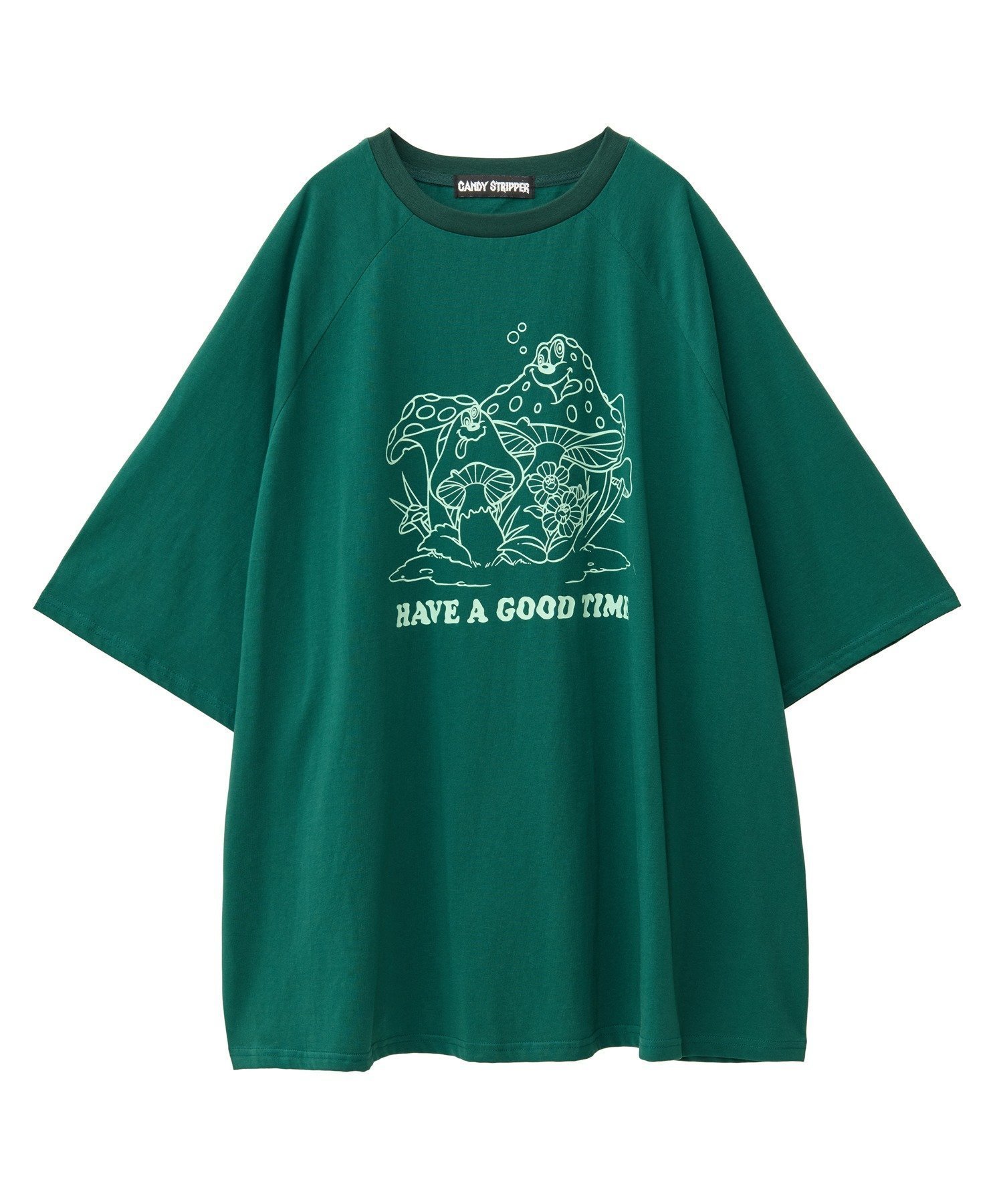 【キャンディストリッパー/Candy Stripper】のMUSHROOM TWINS OVER SIZE RAGLAN TOPS インテリア・キッズ・メンズ・レディースファッション・服の通販 founy(ファニー) 　ファッション　Fashion　レディースファッション　Fashion for Women　トップス・カットソー　Cut & Sew Tops　おすすめ　Recommended / Our Picks　モチーフ　Motif, Design Theme　GREEN|ID: prp329100004824968 ipo3291000000035094592