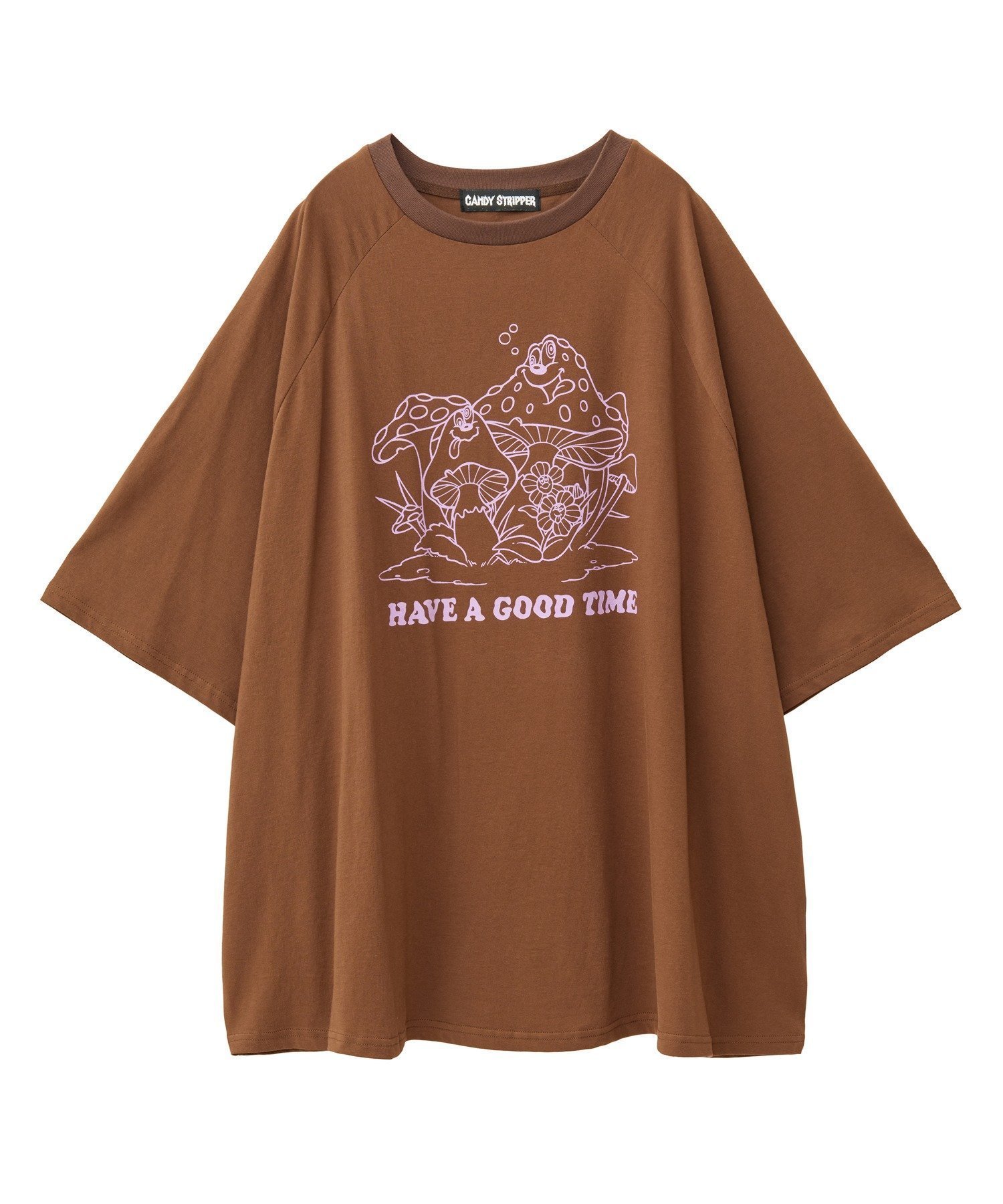【キャンディストリッパー/Candy Stripper】のMUSHROOM TWINS OVER SIZE RAGLAN TOPS インテリア・キッズ・メンズ・レディースファッション・服の通販 founy(ファニー) 　ファッション　Fashion　レディースファッション　Fashion for Women　トップス・カットソー　Cut & Sew Tops　おすすめ　Recommended / Our Picks　モチーフ　Motif, Design Theme　BROWN|ID: prp329100004824968 ipo3291000000035094593
