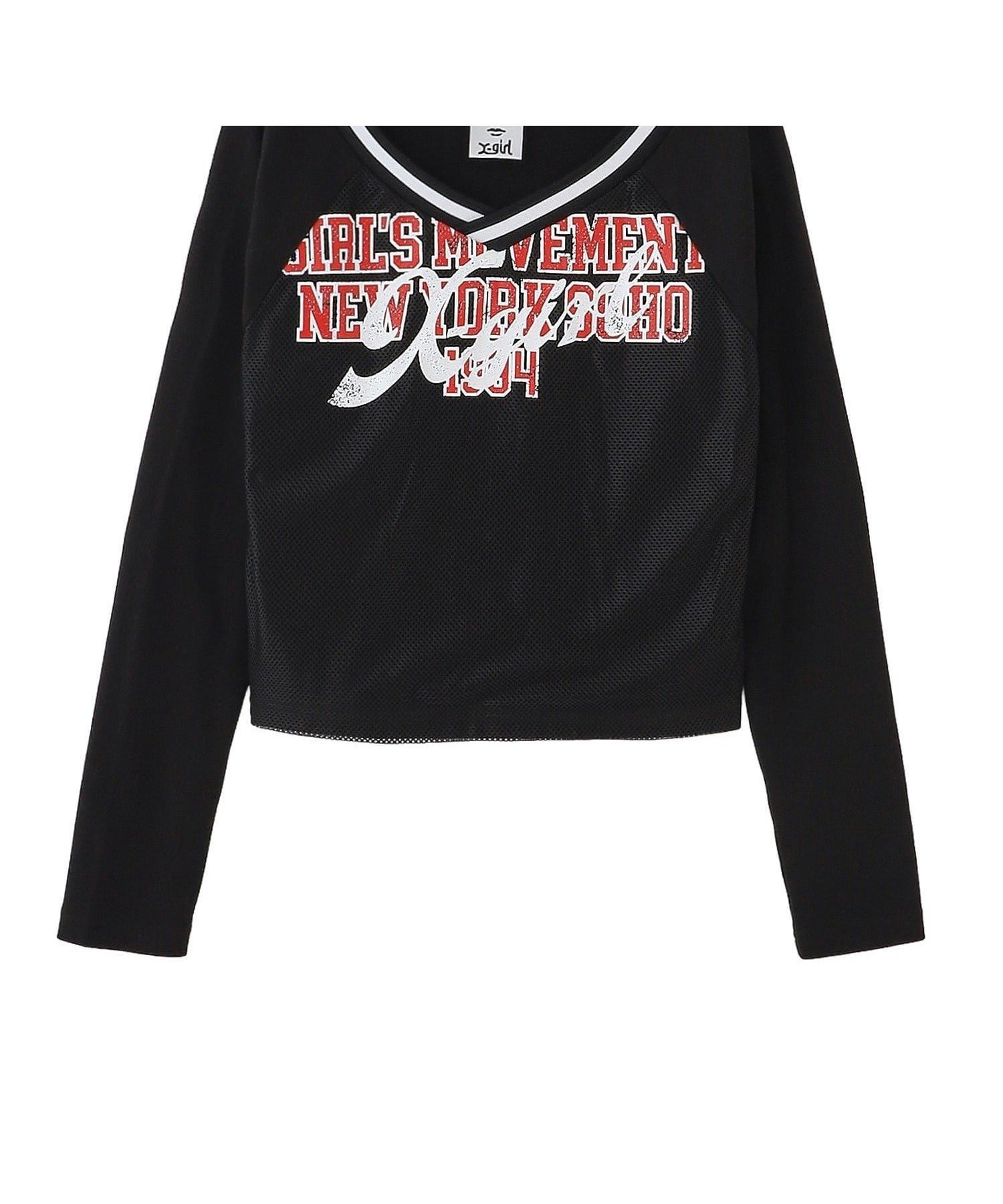 【エックスガール/X-girl】のX-girl/MESH PNEL LS CMPCT TP インテリア・キッズ・メンズ・レディースファッション・服の通販 founy(ファニー) 　ファッション　Fashion　レディースファッション　Fashion for Women　カットソー　Cut and Sewn Top　カーゴパンツ　Cargo Pants, Utility Pants　グラフィック　Graphic, Graphic Design　コンパクト　Compact, Small Size　トレンド　Trend, Trending Now　長袖　Long Sleeve, Full Sleeve　フロント　Front, Front Design　プリント　Print, Printed Pattern　メッシュ　Mesh, Net Fabric　おすすめ　Recommended / Our Picks　BLACK|ID: prp329100004824973 ipo3291000000035094630