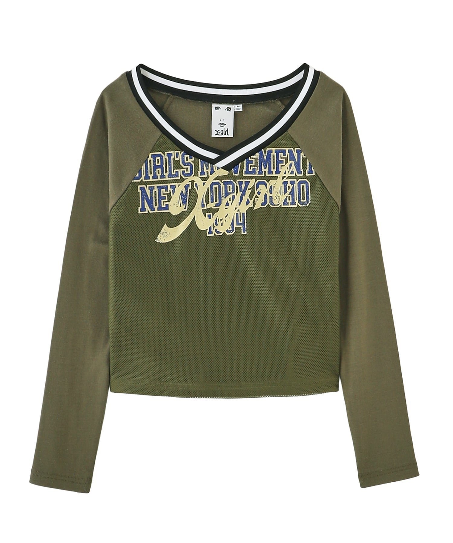 【エックスガール/X-girl】のX-girl/MESH PNEL LS CMPCT TP インテリア・キッズ・メンズ・レディースファッション・服の通販 founy(ファニー) 　ファッション　Fashion　レディースファッション　Fashion for Women　カットソー　Cut and Sewn Top　カーゴパンツ　Cargo Pants, Utility Pants　グラフィック　Graphic, Graphic Design　コンパクト　Compact, Small Size　トレンド　Trend, Trending Now　長袖　Long Sleeve, Full Sleeve　フロント　Front, Front Design　プリント　Print, Printed Pattern　メッシュ　Mesh, Net Fabric　おすすめ　Recommended / Our Picks　OLIVE|ID: prp329100004824973 ipo3291000000035094632