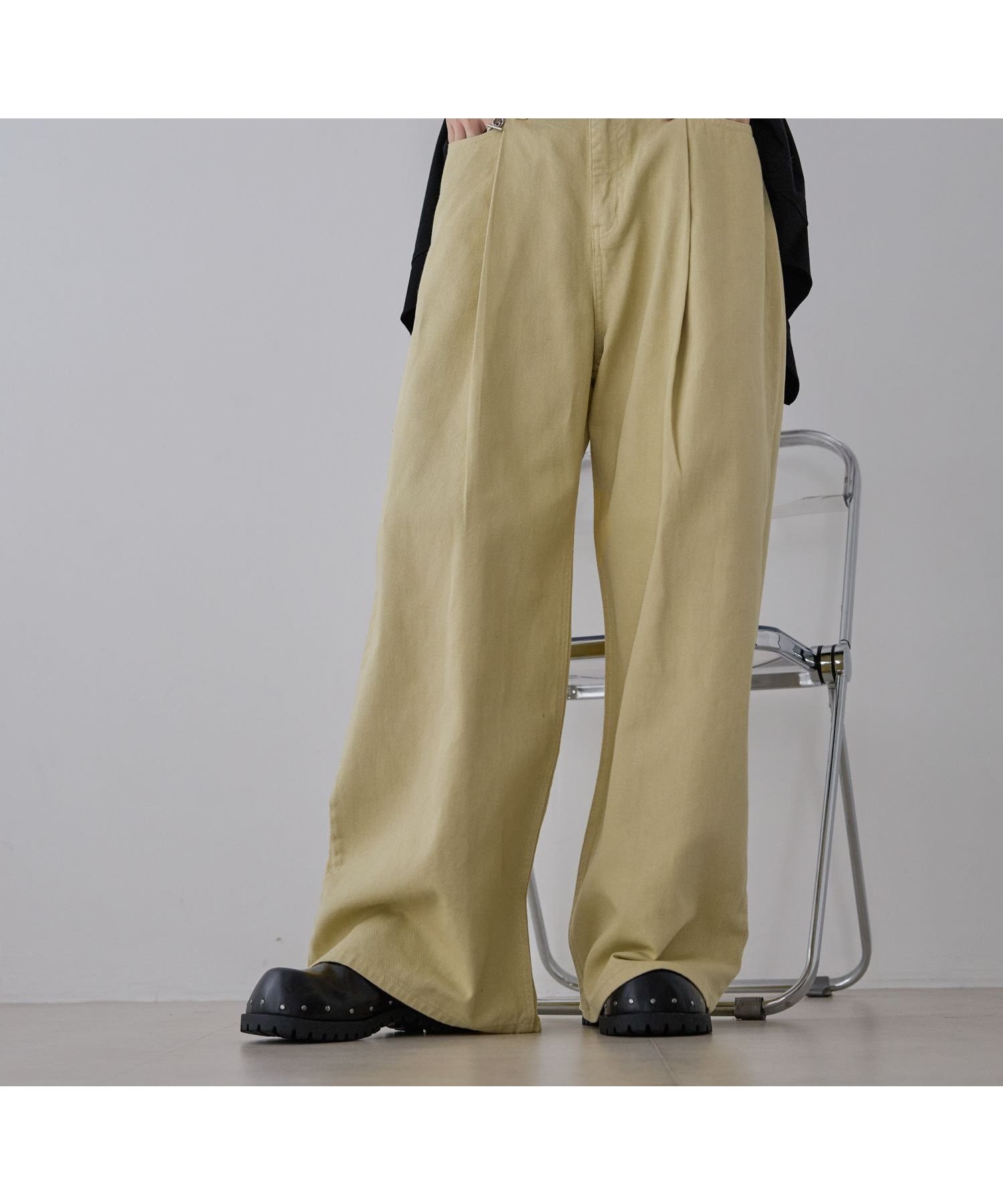 【ジーナシス/JEANASiS】のカラータックデニムワイドパンツ インテリア・キッズ・メンズ・レディースファッション・服の通販 founy(ファニー) 　ファッション　Fashion　レディースファッション　Fashion for Women　パンツ　Pants & Trousers　ヴィンテージ　Vintage Style　カットソー　Cut and Sewn Top　ジャケット　Jacket, Outerwear　スウェット / スエット　Sweatshirt, Sweatwear　デニム　Denim, Jeans Material　ブリーチ　Bleach, Washed Finish　おすすめ　Recommended / Our Picks　イエロー系その他|ID: prp329100004825112 ipo3291000000035095852