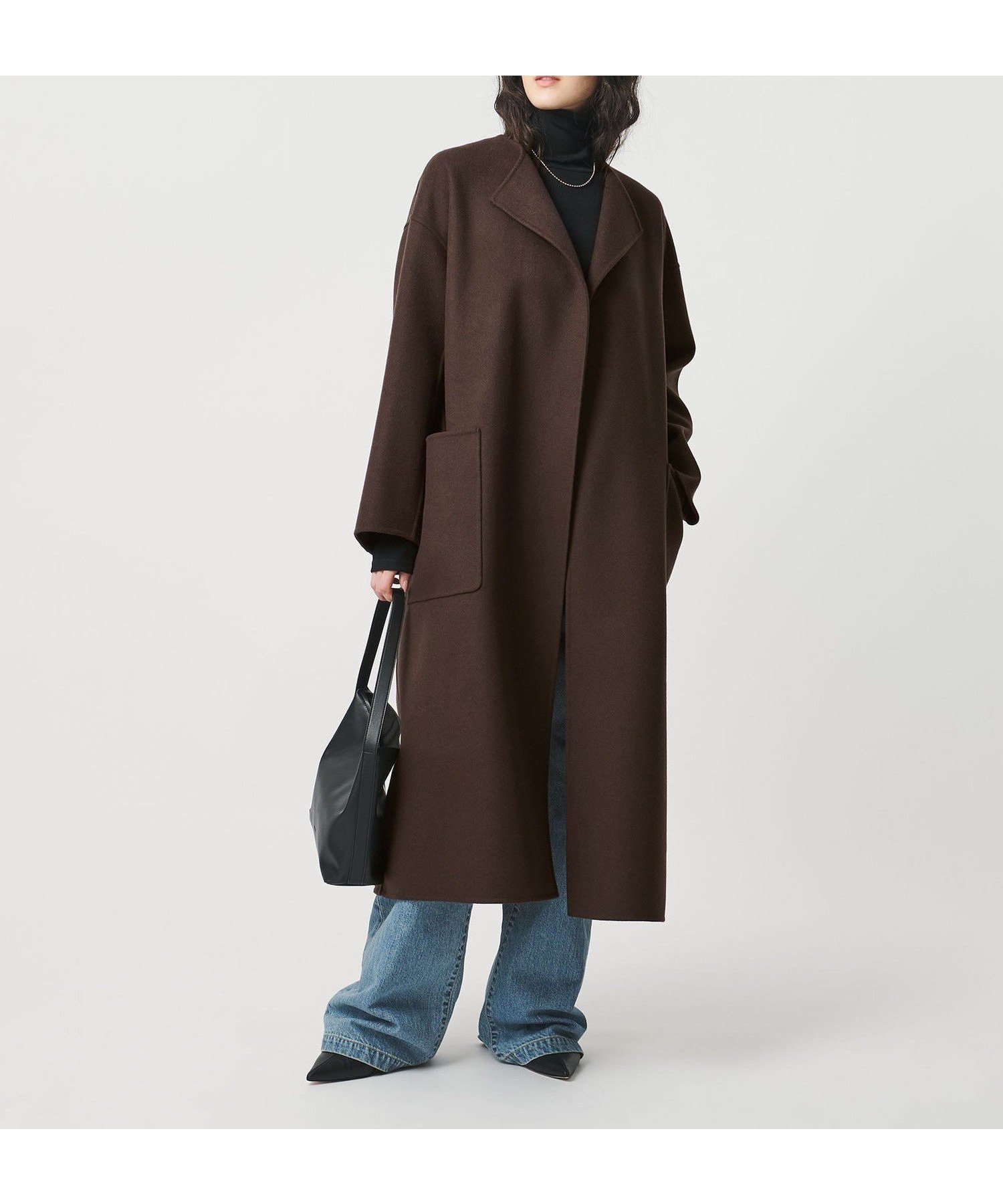 【ユナイテッドアローズ/UNITED ARROWS】のウール リバー ロング コート インテリア・キッズ・メンズ・レディースファッション・服の通販 founy(ファニー) 　ファッション　Fashion　レディースファッション　Fashion for Women　アウター　Coat / Outerwear Collection　コート・ロングコート・ピーコート　Long Coats, Peacoats & More　インナー　Innerwear　ショルダー　Shoulder, Shoulder Strap　スマート　Smart, Elegant　センター　Center, Center Line　ドロップ　Drop Shoulder, Dropped Style　フレア　Flare, Flared　ボトム　Bottoms, Lower Wear　ロング　Long, Long-Length　DK.BROWN|ID: prp329100004825144 ipo3291000000035096087