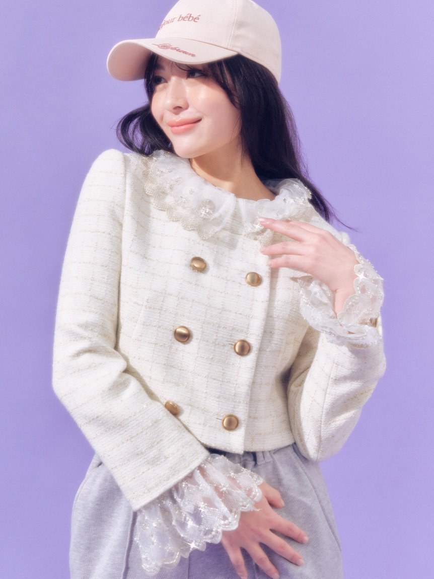 【リリーブラウン/Lily Brown】の【WEB限定カラー】 L.B CANDY STOCK スカラップビジューアタッチドジャケット 人気、トレンドファッション・服の通販 founy(ファニー) 　ファッション　Fashion　レディースファッション　Fashion for Women　アウター　Coat / Outerwear Collection　レディースジャケット・軽アウター　Jackets　春　Spring　カフス　Cuff Design　ショート　Short, Short Length　ジャケット　Jacket, Outerwear　スマート　Smart, Elegant　セットアップ　Set-Up, Coordinated Outfit　ツイル　Twist, Twisted Detail　ツイード　Twill, Twill Weave　ロング　Long, Long-Length　ワーク　Workwear, Utility Style　A/W・秋冬　Autumn/Winter　エレガント 上品　Elegant　 other-1|ID: prp329100004825178 ipo3291000000035096344