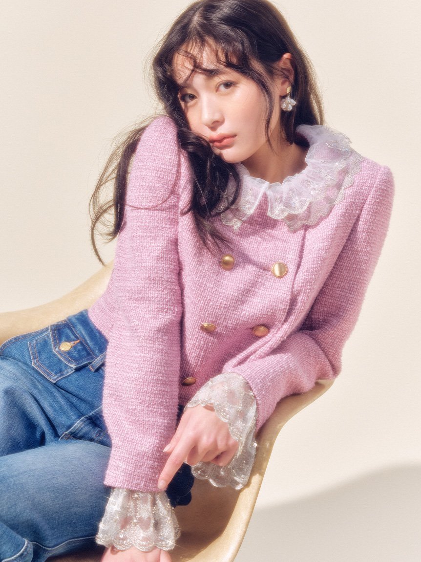 【リリーブラウン/Lily Brown】の【WEB限定カラー】 L.B CANDY STOCK スカラップビジューアタッチドジャケット インテリア・キッズ・メンズ・レディースファッション・服の通販 founy(ファニー) 　ファッション　Fashion　レディースファッション　Fashion for Women　アウター　Coat / Outerwear Collection　レディースジャケット・軽アウター　Jackets　春　Spring　カフス　Cuff Design　ショート　Short, Short Length　ジャケット　Jacket, Outerwear　スマート　Smart, Elegant　セットアップ　Set-Up, Coordinated Outfit　ツイル　Twist, Twisted Detail　ツイード　Twill, Twill Weave　ロング　Long, Long-Length　ワーク　Workwear, Utility Style　A/W・秋冬　Autumn/Winter　エレガント 上品　Elegant　PNK[066]|ID: prp329100004825178 ipo3291000000035096349