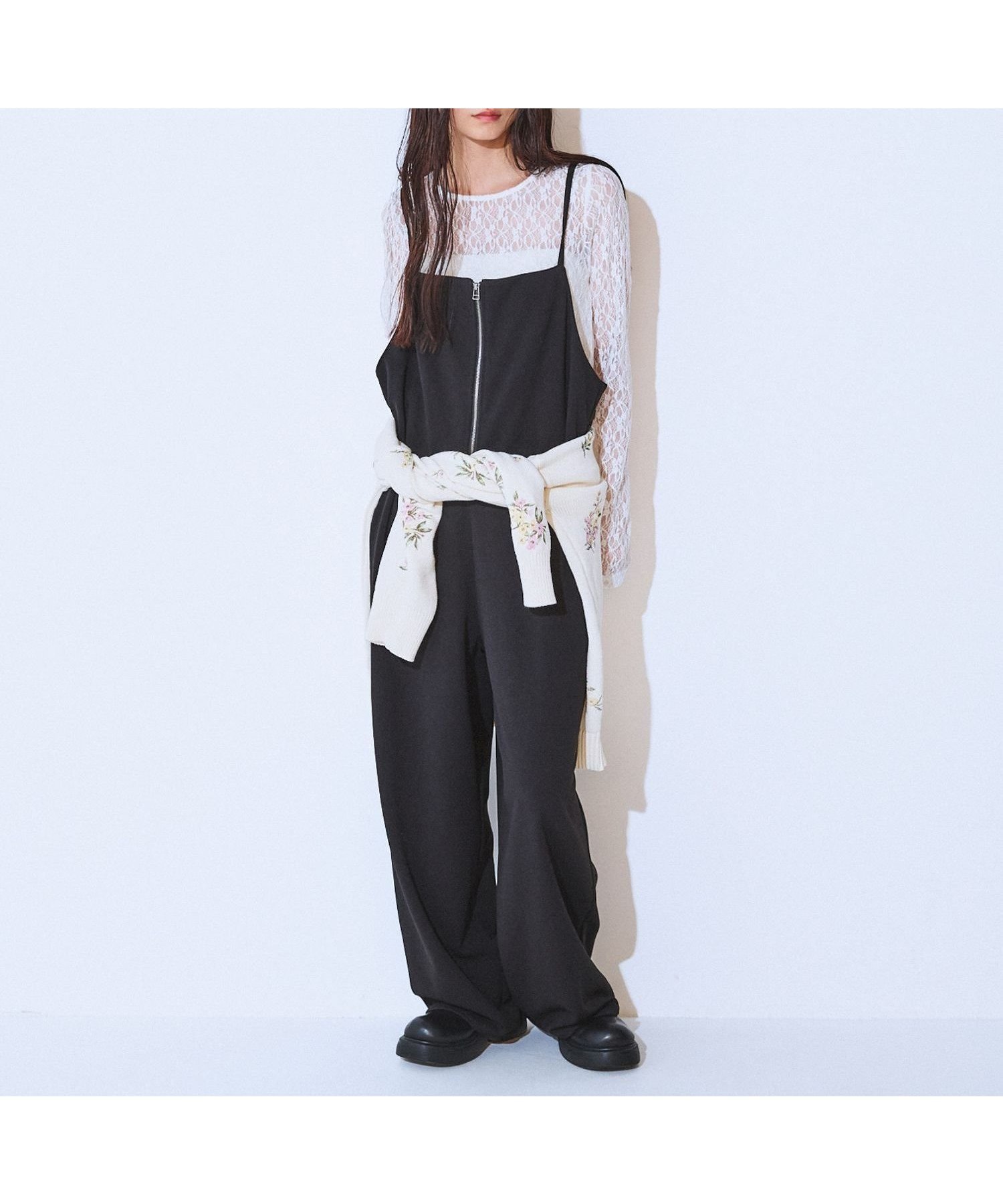 【ジーナシス/JEANASiS】のフロントZIPイージーサロペ インテリア・キッズ・メンズ・レディースファッション・服の通販 founy(ファニー) 　ファッション　Fashion　レディースファッション　Fashion for Women　おすすめ　Recommended / Our Picks　インナー　Innerwear　カーディガン　Cardigan, Knitwear　サロペット　Overalls, Salopette　シンプル　Simple, Minimal　スウェット / スエット　Sweatshirt, Sweatwear　ストレート　Straight, Straight Cut　タンク　Tank Top, Sleeveless Top　フロント　Front, Front Design　ラップ　Wrap, Wrap Design　ワイド　Wide, Wide Fit　半袖　Short Sleeve, Half Sleeve　夏　Summer　無地　Plain, Solid Color　ブラック|ID: prp329100004825191 ipo3291000000035096501