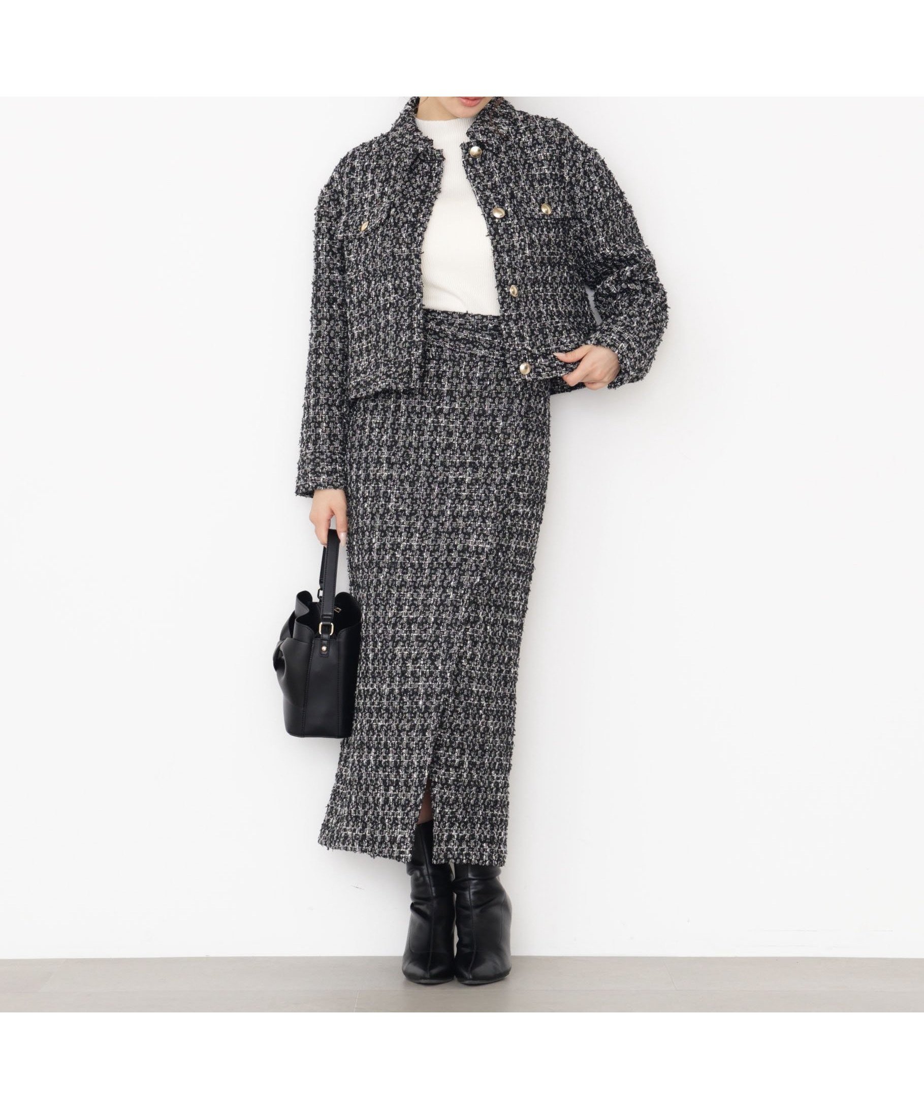 【プロポーション ボディドレッシング/PROPORTION BODY DRESSING】のラメツイードナロースカート 25AW インテリア・キッズ・メンズ・レディースファッション・服の通販 founy(ファニー) ファッション Fashion レディースファッション Fashion for Women スカート Skirts 2025年 2025 2025-2026秋冬・A/W Autumn/Winter 2025–26 AW25–26 おすすめ Recommended / Our Picks スリット Slit, Slit Detail セットアップ Set-Up, Coordinated Outfit ツイード Twill, Twill Weave ブルゾン Blouson, Bomber Jacket マーメイド Mermaid, Fishtail Silhouette ラップ Wrap, Wrap Design ブラック|ID: prp329100004825201 ipo3291000000035096630