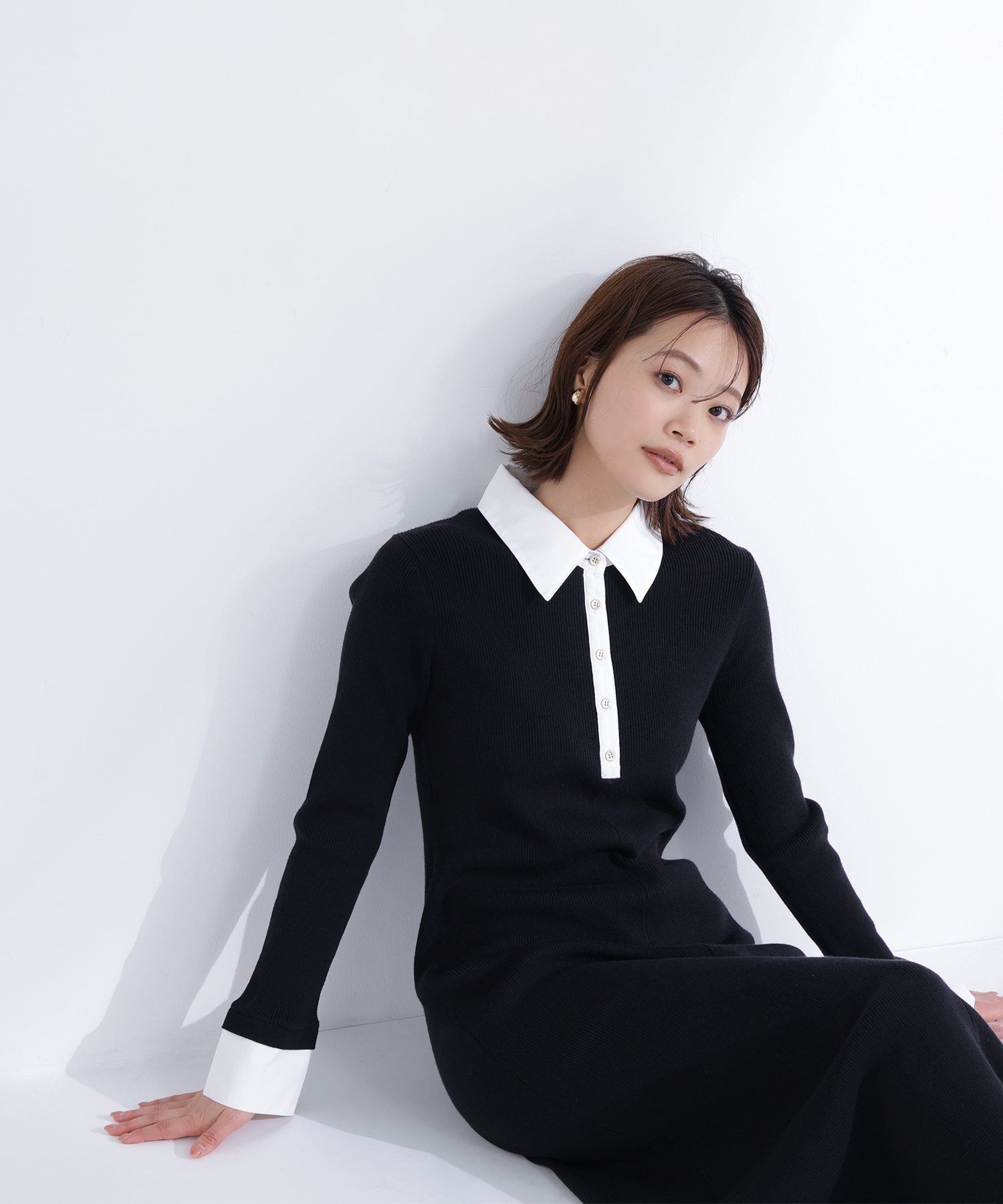 【ナチュラル ビューティー ベーシック/NATURAL BEAUTY BASIC】の襟付リブニットワンピース 人気、トレンドファッション・服の通販 founy(ファニー) 　ファッション　Fashion　レディースファッション　Fashion for Women　ワンピース　Dresses　ニットワンピース　Knit Dresses　カフス　Cuff Design　クラシカル　Classical, Vintage-Inspired　ストレッチ　Stretch, Stretchy Fabric　フロント　Front, Front Design　エレガント 上品　Elegant　 other-1|ID: prp329100004825223 ipo3291000000035096887