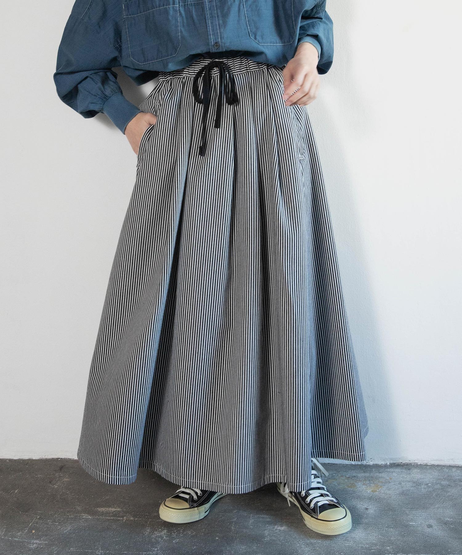 【アールエヌエーエヌ/RNA-N】のG1085 綿/麻デニムのプルオンロングスカート インテリア・キッズ・メンズ・レディースファッション・服の通販 founy(ファニー) ファッション Fashion レディースファッション Fashion for Women スカート Skirts ロングスカート Long Skirts / Maxi & Midi Skirts デニム Denim, Jeans Material リラックス Relax, Relaxed Fit ロング Long, Long-Length クロ/シロヒッコリー|ID: prp329100004825252 ipo3291000000035097225