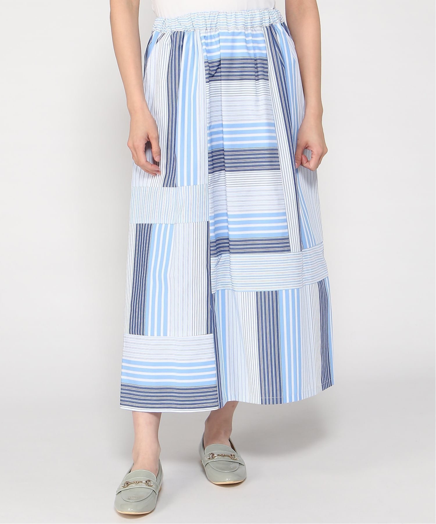 【フラボア/FRAPBOIS】のマルチスト スカート インテリア・キッズ・メンズ・レディースファッション・服の通販 founy(ファニー) 　ファッション　Fashion　レディースファッション　Fashion for Women　スカート　Skirts　コレクション　Collection, Seasonal Line　シンプル　Simple, Minimal　ストライプ　Stripe, Striped Pattern　ドッキング　Docking, Mixed Material　フレアースカート　Flared Skirt, A-Line Skirt　メンズ　Men's, Menswear　リラックス　Relax, Relaxed Fit　ブルー|ID: prp329100004825255 ipo3291000000035097259