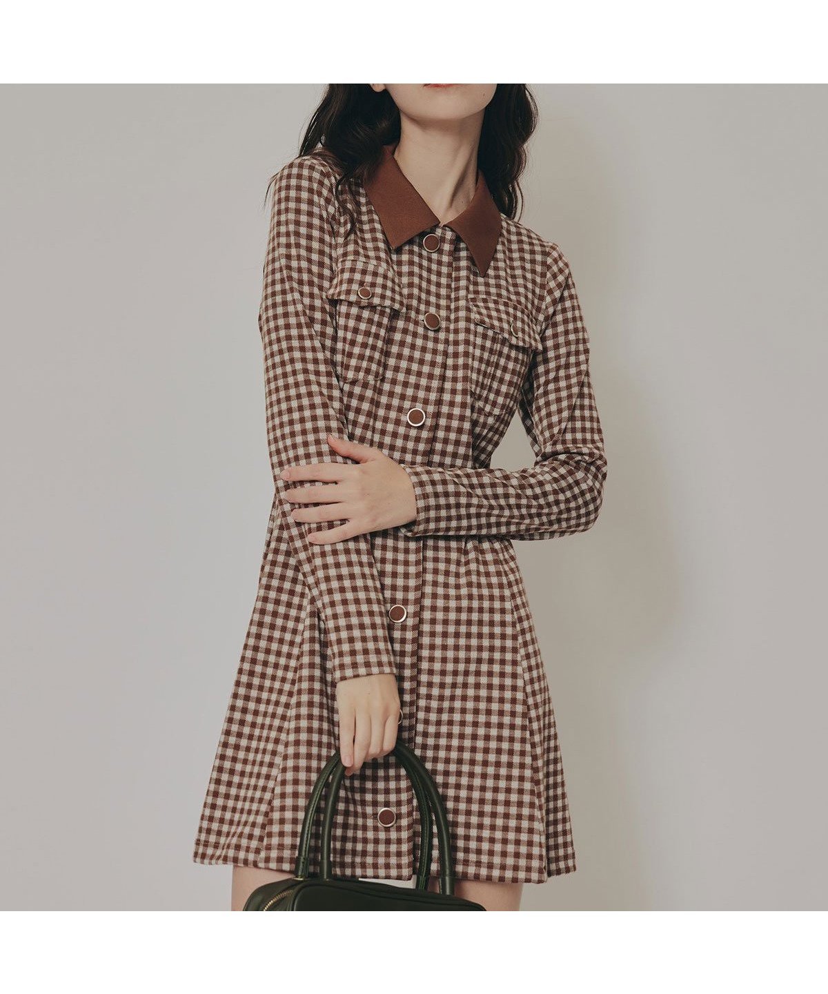 【レディアゼル/REDYAZEL】のチェックバイカラーカットミニワンピース インテリア・キッズ・メンズ・レディースファッション・服の通販 founy(ファニー) 　ファッション　Fashion　レディースファッション　Fashion for Women　ワンピース　Dresses　カットソー　Cut and Sewn Top　クラシカル　Classical, Vintage-Inspired　シンプル　Simple, Minimal　タイツ　Tights, Legwear　チェック　Check, Plaid, Tartan　トレンド　Trend, Trending Now　フラップ　Flap, Flap Pocket　フロント　Front, Front Design　ポケット　Pocket, Pocket Detail　ロング　Long, Long-Length　A/W・秋冬　Autumn/Winter　茶系チェック|ID: prp329100004825263 ipo3291000000035097318