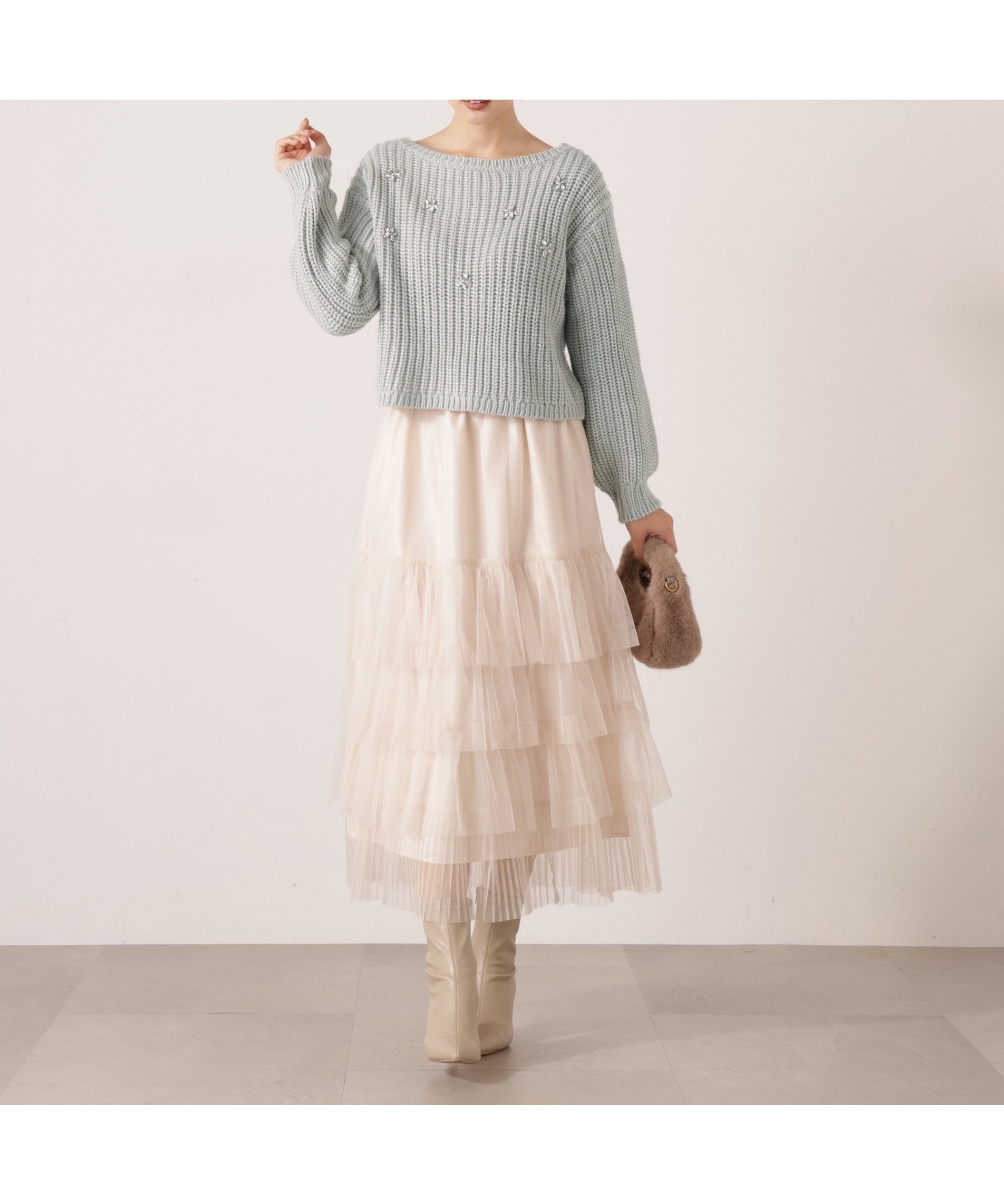 【プロポーション ボディドレッシング/PROPORTION BODY DRESSING】の部分プリーツティアードスカート 25AW インテリア・キッズ・メンズ・レディースファッション・服の通販 founy(ファニー) 　ファッション　Fashion　レディースファッション　Fashion for Women　スカート　Skirts　ティアードスカート　Tiered Skirts　2025年　2025　2025-2026秋冬・A/W　Autumn/Winter 2025–26 AW25–26　チュール　Tulip, Tulip Motif　ティアードスカート　Tiered Skirt, Flounced Skirt　プリーツ　Pleats, Pleated　アイボリー2|ID: prp329100004825281 ipo3291000000035097537