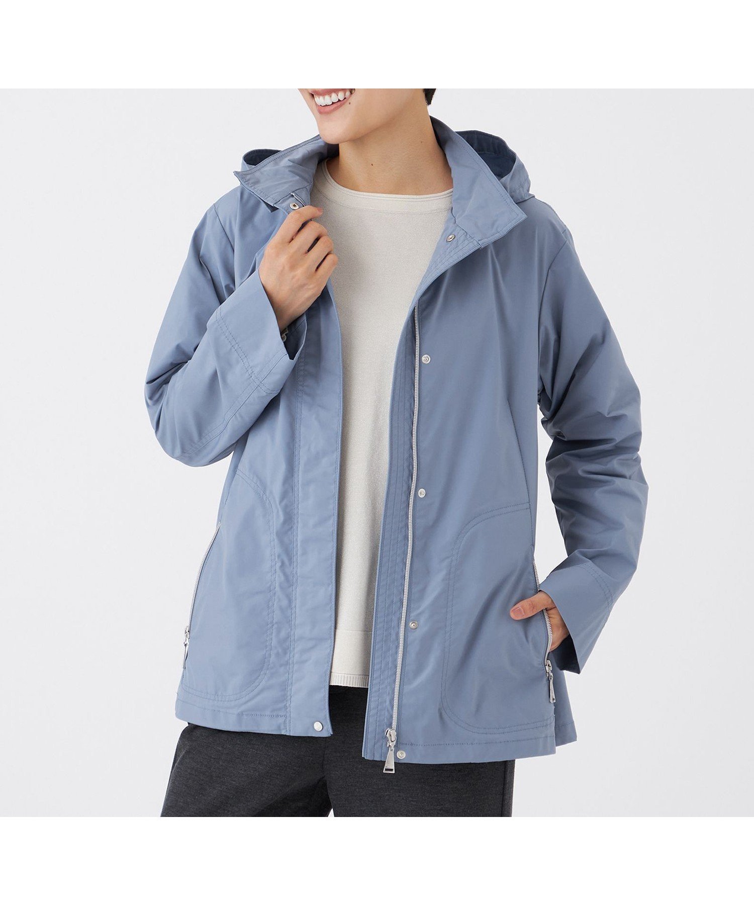 【エヴェックス バイ クリツィア/EVEX by KRIZIA】の【カタログ掲載】【はっ水・マシンウォッシャブル】グレイスメモリーフーデッドブルゾン インテリア・キッズ・メンズ・レディースファッション・服の通販 founy(ファニー) 　ファッション　Fashion　レディースファッション　Fashion for Women　アウター　Coat / Outerwear Collection　ブルゾンジャケット・スポーティアウター　Blouson Jackets　スタンド　Stand Collar, Upright Stand　スリット　Slit, Slit Detail　タフタ　Taffeta, Structured Fabric　ドット　Polka Dot, Dot Pattern　ポケット　Pocket, Pocket Detail　エレガント 上品　Elegant　A/W・秋冬　Autumn/Winter　ブルー|ID: prp329100004825304 ipo3291000000035097825