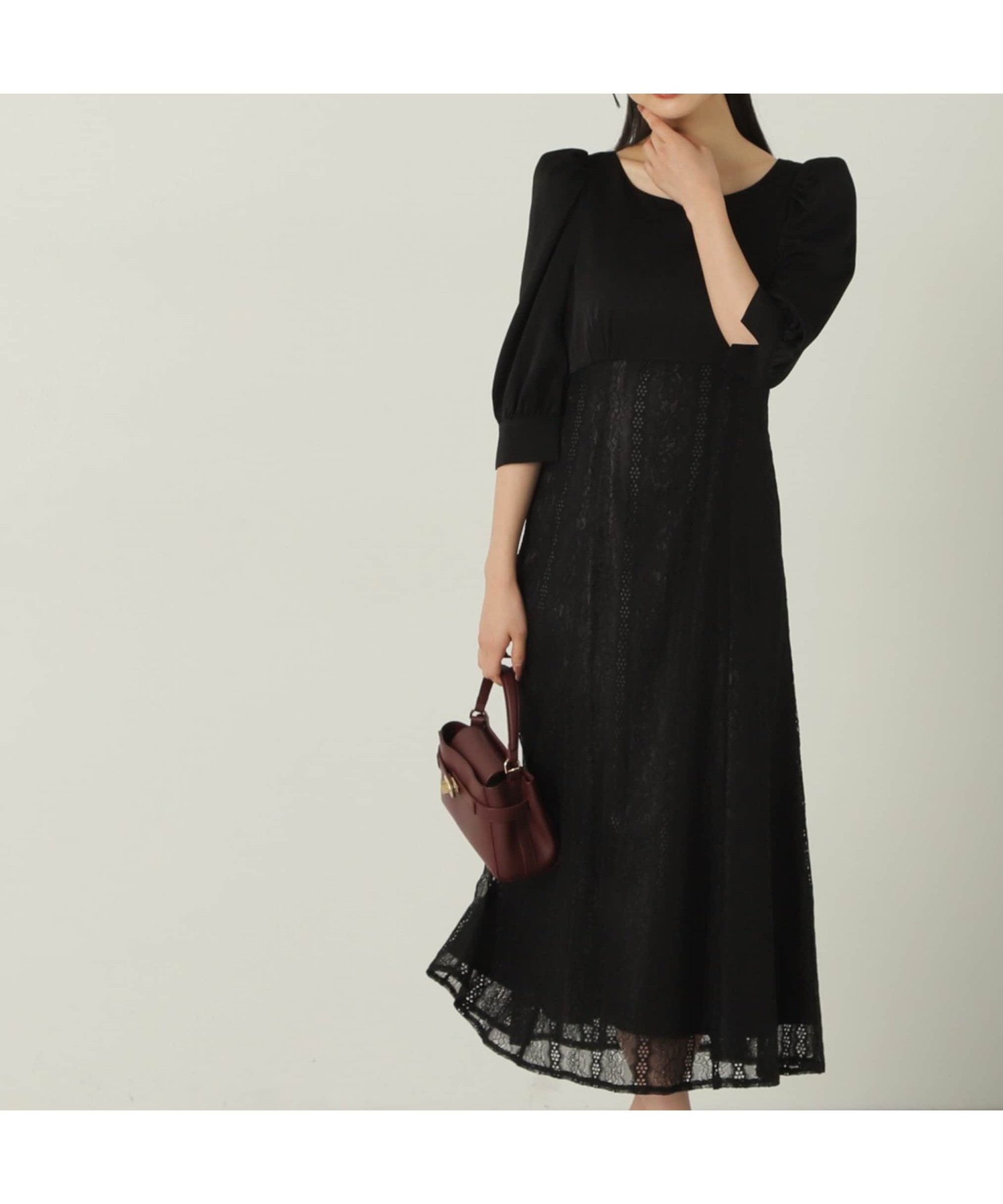 【プロポーション ボディドレッシング/PROPORTION BODY DRESSING】のレース切り替えワンピース24AW インテリア・キッズ・メンズ・レディースファッション・服の通販 founy(ファニー) ファッション Fashion レディースファッション Fashion for Women ワンピース Dresses 2024年 2024 2024-2025秋冬・A/W Autumn/Winter 2024–25 AW24–25 サテン Satin, Glossy Fabric スリーブ Sleeve, Long Sleeve / Short Sleeve レース Lace, Lace Fabric ヴィンテージ Vintage Style ブラック|ID: prp329100004825318 ipo3291000000035098000