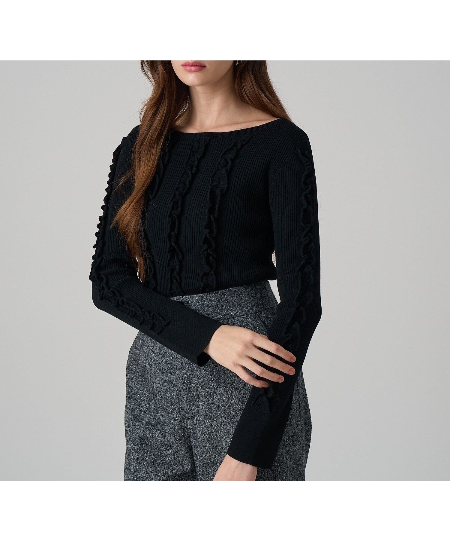 【アナイ/ANAYI】のウェービーフリルリブ プルオーバー インテリア・キッズ・メンズ・レディースファッション・服の通販 founy(ファニー) 　ファッション　Fashion　レディースファッション　Fashion for Women　トップス・カットソー　Cut & Sew Tops　カジュアルプルオーバー・ニットトップス　Pullovers & Knit Tops / Casual Pullovers　スマート　Smart, Elegant　フリル　Frill, Ruffle　ホールガーメント　WholeGarment, Seamless Knit　A/W・秋冬　Autumn/Winter　再入荷　Restock / Back in Stock　black|ID: prp329100004825323 ipo3291000000035098065