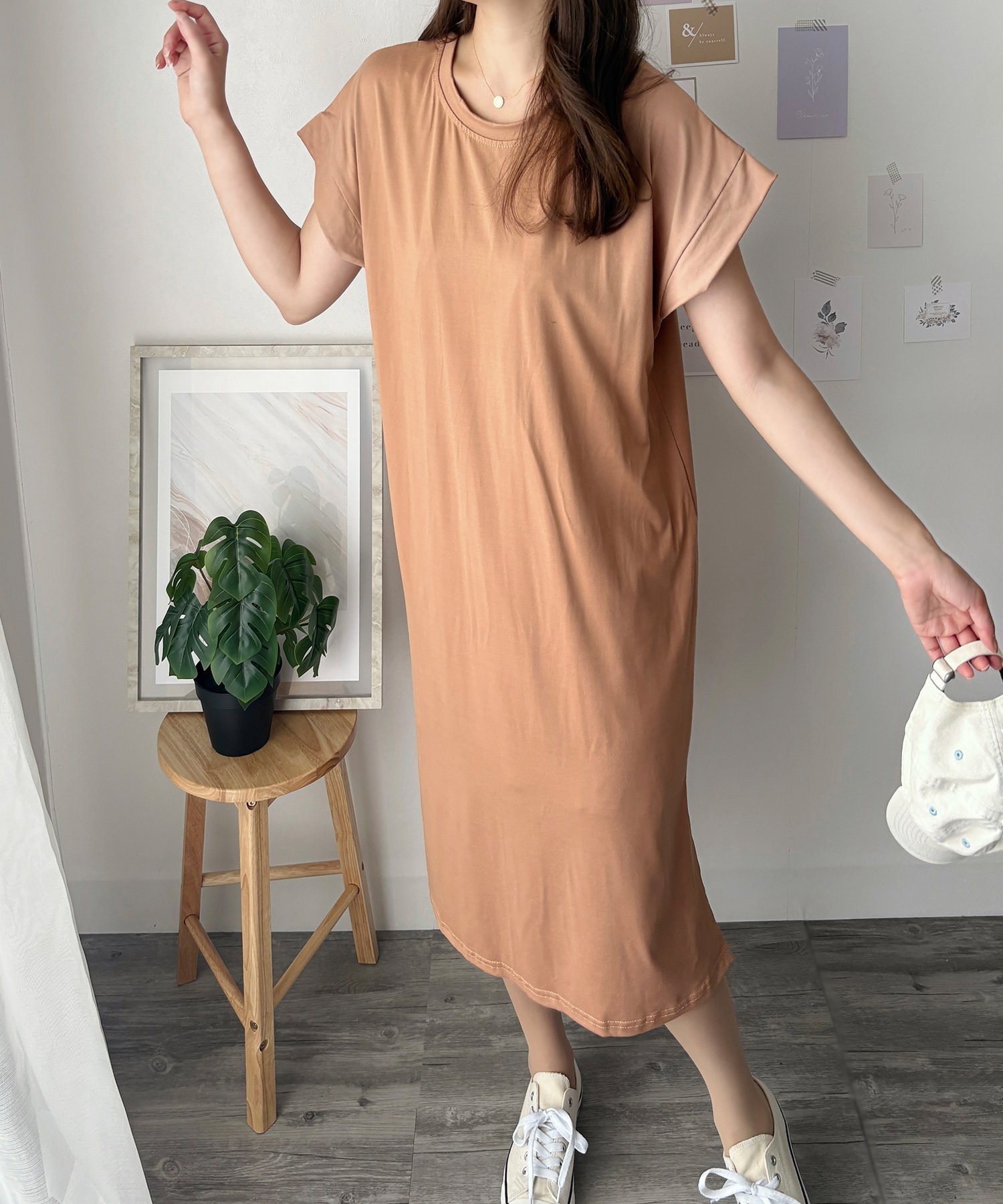 【アミュレット/Amulet】の【Amulet】半袖ロングTシャツワンピース インテリア・キッズ・メンズ・レディースファッション・服の通販 founy(ファニー) 　ファッション　Fashion　レディースファッション　Fashion for Women　ワンピース　Dresses　シャツワンピース / 1枚で着映えコーデ　Shirt Dresses　デニム　Denim, Jeans Material　ロング　Long, Long-Length　半袖　Short Sleeve, Half Sleeve　ベージュ|ID: prp329100004825354 ipo3291000000035098472