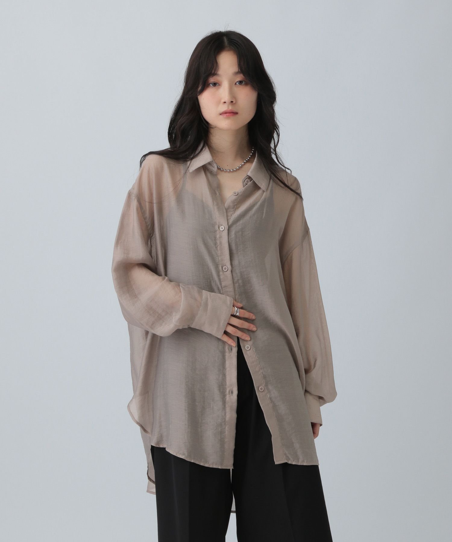 【レプシィム ローリーズファーム/LEPSIM LOWRYS FARM】のシアーシャツチュニック インテリア・キッズ・メンズ・レディースファッション・服の通販 founy(ファニー) 　ファッション　Fashion　レディースファッション　Fashion for Women　トップス・カットソー　Cut & Sew Tops　シャツ・ブラウス・オフィスカジュアル　Elegant Blouses & Button-Ups　ギャザー　Gathered, Ruffled　シアー　Sheer, See-Through　チュニック　Tunic, Long Top　ビスチェ　Bustier, Corset Top　長袖　Long Sleeve, Full Sleeve　グレージュ12|ID: prp329100004825359 ipo3291000000035098532