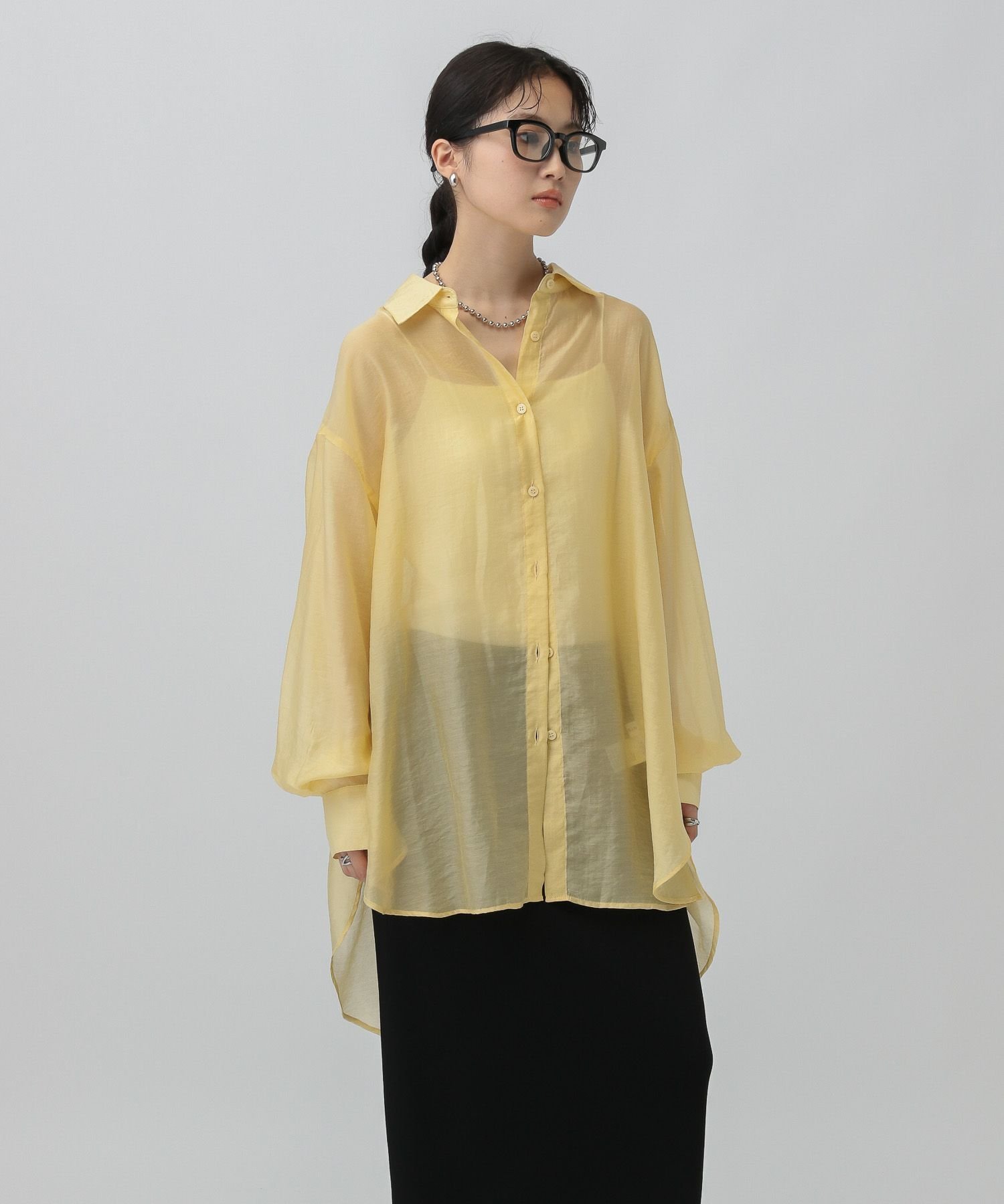 【レプシィム ローリーズファーム/LEPSIM LOWRYS FARM】のシアーシャツチュニック インテリア・キッズ・メンズ・レディースファッション・服の通販 founy(ファニー) 　ファッション　Fashion　レディースファッション　Fashion for Women　トップス・カットソー　Cut & Sew Tops　シャツ・ブラウス・オフィスカジュアル　Elegant Blouses & Button-Ups　ギャザー　Gathered, Ruffled　シアー　Sheer, See-Through　チュニック　Tunic, Long Top　ビスチェ　Bustier, Corset Top　長袖　Long Sleeve, Full Sleeve　イエロー62|ID: prp329100004825359 ipo3291000000035098537