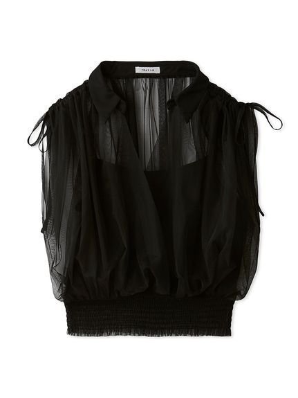 【フレイ アイディー/FRAY I.D】のチュールドッキングカシュクールカットソー インテリア・キッズ・メンズ・レディースファッション・服の通販 founy(ファニー) 　ファッション　Fashion　レディースファッション　Fashion for Women　トップス・カットソー　Cut & Sew Tops　カットソー・ベーシックTシャツ　Cut-and-Sewn Tops / Stretch Tees & Basics　インナー　Innerwear　エレガント 上品　Elegant　ヴィンテージ　Vintage Style　カシュクール　Wrap Design　キャミ　Camisole, Cami Top　キャミソール　Camisole, Spaghetti Strap Top　シャーリング　Shirring, Ruched　ジャケット　Jacket, Outerwear　スマート　Smart, Elegant　チュール　Tulip, Tulip Motif　ドッキング　Docking, Mixed Material　フィット　Fit, Slim Fit　リボン　Ribbon, Bow　BLK[009]|ID: prp329100004825370 ipo3291000000035098655