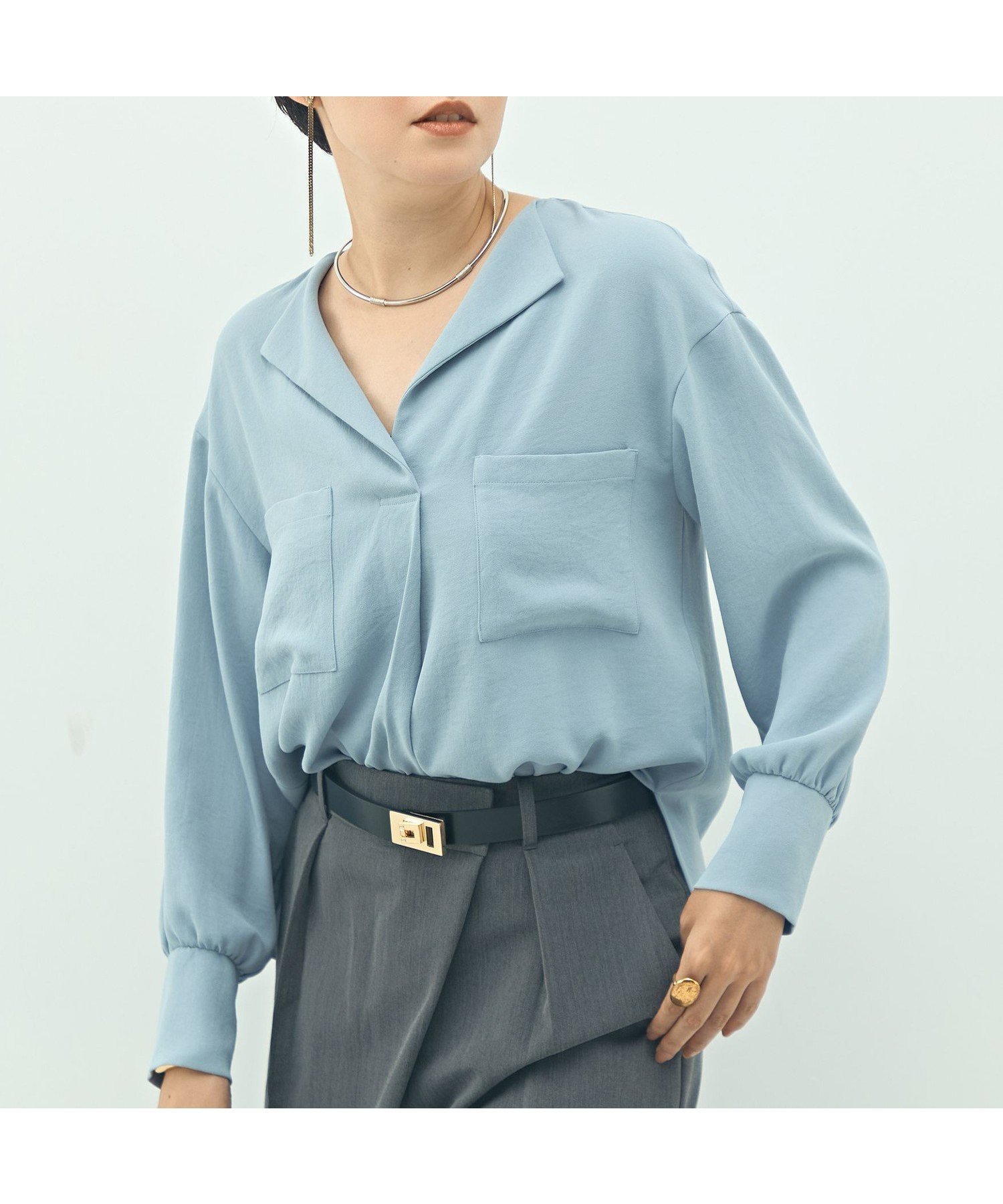 【ノーリーズ/NOLLEY'S】のウォッシャブルバックサテンジョーゼットオープンカラーブラウス インテリア・キッズ・メンズ・レディースファッション・服の通販 founy(ファニー) 　ファッション　Fashion　レディースファッション　Fashion for Women　トップス・カットソー　Cut & Sew Tops　シャツ・ブラウス・オフィスカジュアル　Elegant Blouses & Button-Ups　バッグ　Bags　2025年　2025　2025-2026秋冬・A/W　Autumn/Winter 2025–26 AW25–26　おすすめ　Recommended / Our Picks　サテン　Satin, Glossy Fabric　スリット　Slit, Slit Detail　サックス|ID: prp329100004825371 ipo3291000000035098662