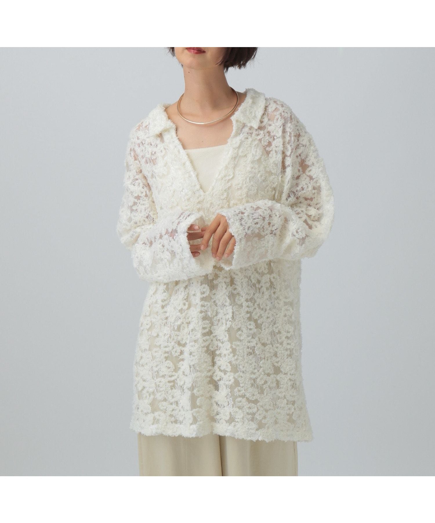 【レプシィム ローリーズファーム/LEPSIM LOWRYS FARM】のモールレーススキッパーチュニック 人気、トレンドファッション・服の通販 founy(ファニー) 　ファッション　Fashion　レディースファッション　Fashion for Women　トップス・カットソー　Cut & Sew Tops　おすすめ　Recommended / Our Picks　インナー　Innerwear　シアー　Sheer, See-Through　スキッパー　Skipper, Open Collar　チュニック　Tunic, Long Top　トレンド　Trend, Trending Now　レース　Lace, Lace Fabric　ワイド　Wide, Wide Fit　 other-1|ID: prp329100004825383 ipo3291000000035098823