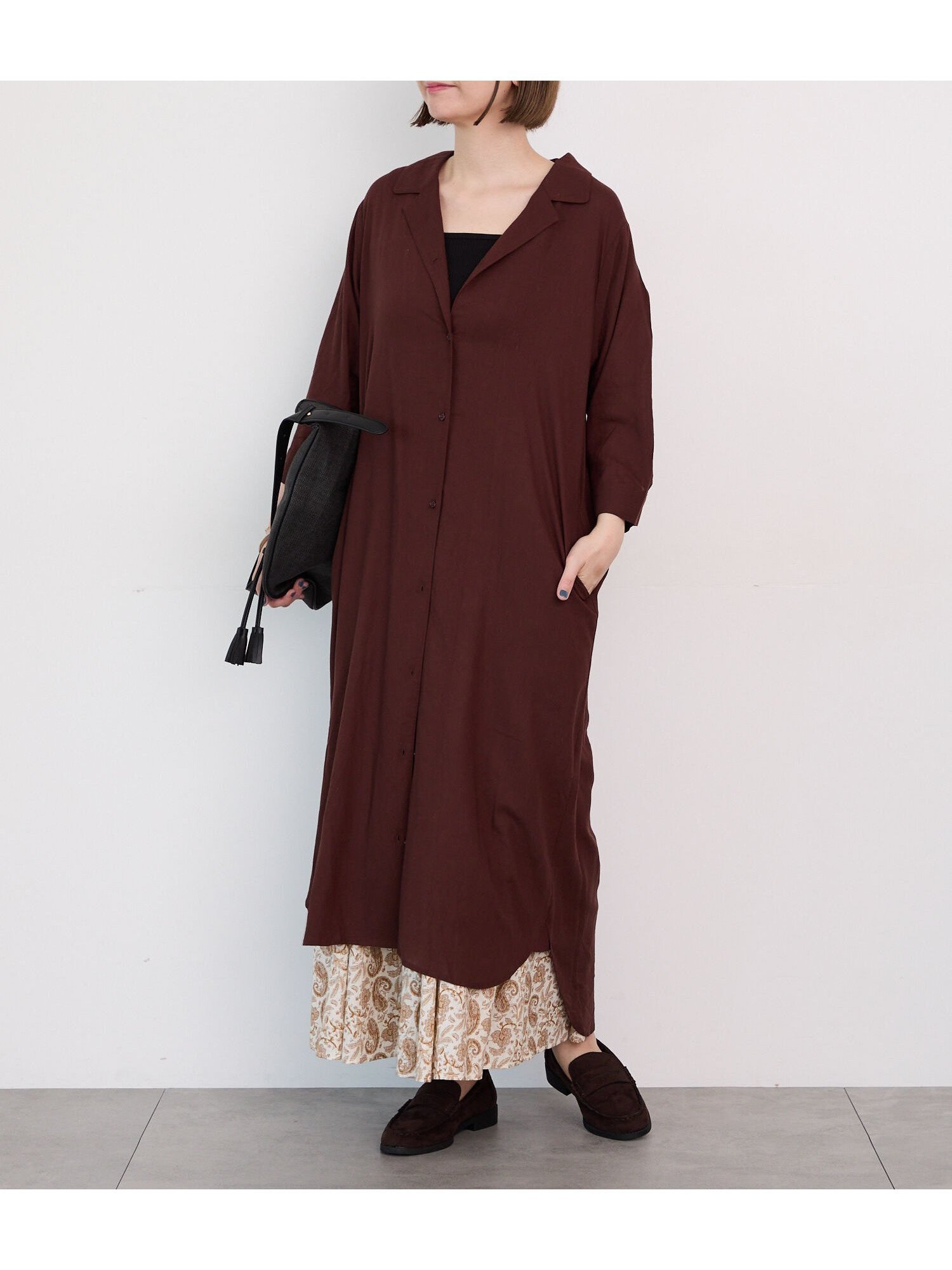 【テチチ/Te chichi】の麻レーヨンシャツワンピース インテリア・キッズ・メンズ・レディースファッション・服の通販 founy(ファニー) 　ファッション　Fashion　レディースファッション　Fashion for Women　ワンピース　Dresses　シャツワンピース / 1枚で着映えコーデ　Shirt Dresses　ブラウン|ID: prp329100004825387 ipo3291000000035098854