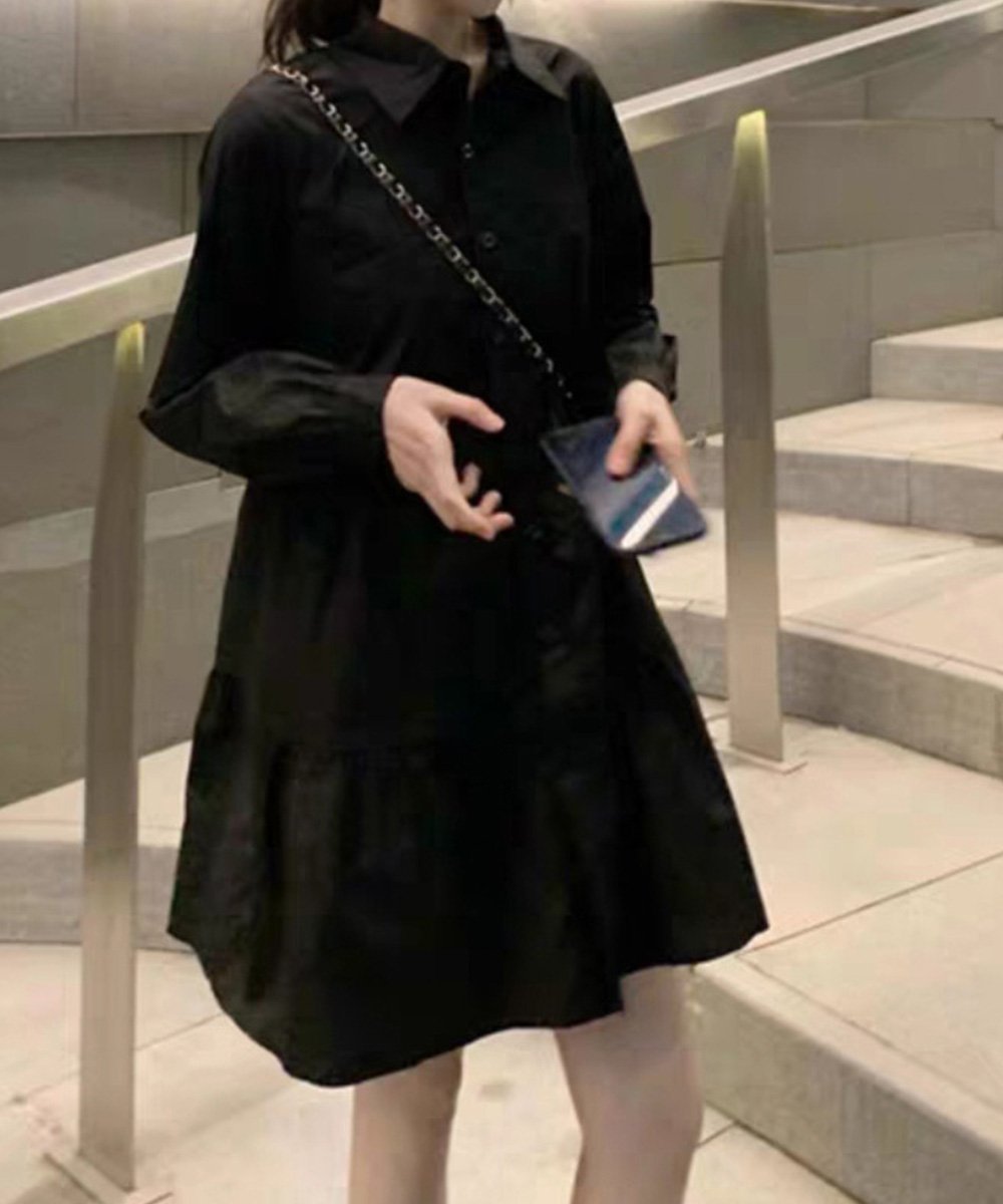 【ミニミニストア/miniministore】のティアードチュニックシャツ フレアシャツ インテリア・キッズ・メンズ・レディースファッション・服の通販 founy(ファニー) 　ファッション　Fashion　レディースファッション　Fashion for Women　トップス・カットソー　Cut & Sew Tops　シャツ・ブラウス・オフィスカジュアル　Elegant Blouses & Button-Ups　エアリー　Airy Texture　ガーリー　Girly, Feminine Style　フェミニン　Feminine, Girly　フレア　Flare, Flared　夏　Summer　春　Spring　S/S・春夏　SS, Spring/Summer, Warm Season　長袖　Long Sleeve, Full Sleeve　ブラック|ID: prp329100004825389 ipo3291000000035098879