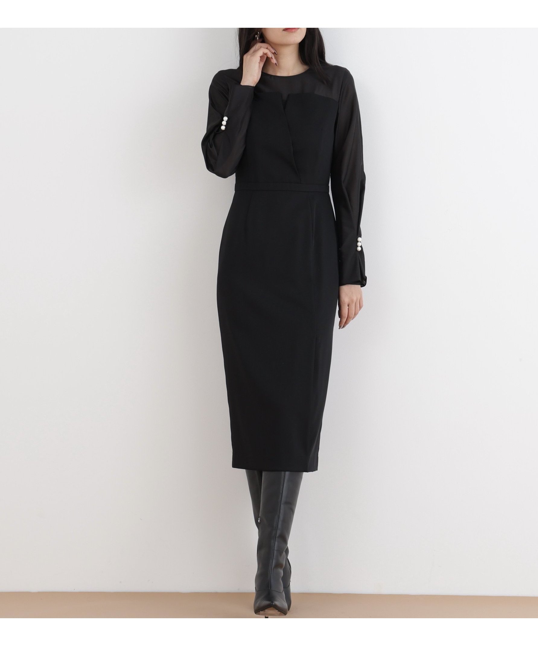 【ピンキーアンドダイアン/Pinky&Dianne】のパールスリーブドッキングワンピース インテリア・キッズ・メンズ・レディースファッション・服の通販 founy(ファニー) ファッション Fashion レディースファッション Fashion for Women ワンピース Dresses オーガンジー Organza Fabric カシュクール Wrap Design カッティング Cutting Detail コンビ Combo, Combination Style サテン Satin, Glossy Fabric シアー Sheer, See-Through シルク Silk, 100% Silk ストレッチ Stretch, Stretchy Fabric パール Pearl, Pearl Accent ポケット Pocket, Pocket Detail エレガント 上品 Elegant ブラック|ID: prp329100004825398 ipo3291000000035098955