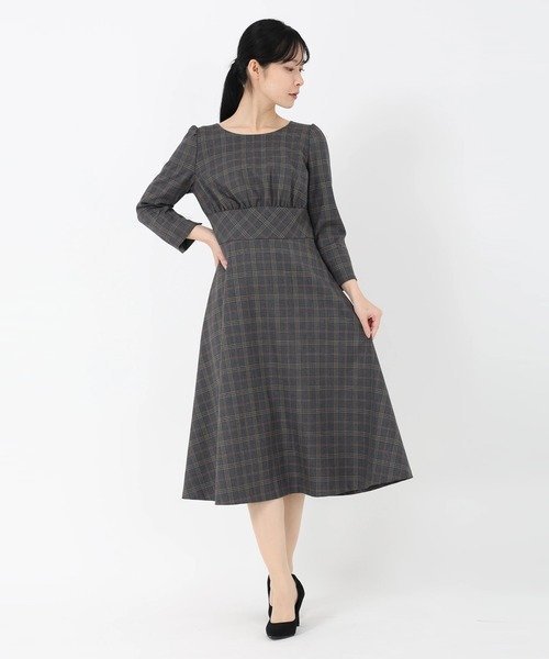 【ストロベリーフィールズ/STRAWBERRY FIELDS】のチェックフィットアンドフレアーワンピース インテリア・キッズ・メンズ・レディースファッション・服の通販 founy(ファニー) 　ファッション　Fashion　レディースファッション　Fashion for Women　ワンピース　Dresses　グレー|ID: prp329100004825399 ipo3291000000035098964