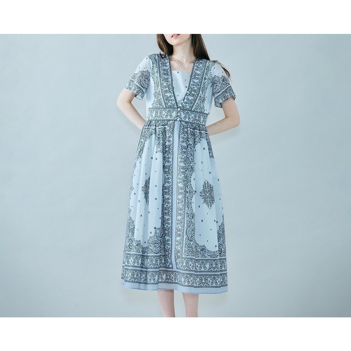 【ローズティアラ/Rose Tiara】のペイズリーパネルプリントワンピース インテリア・キッズ・メンズ・レディースファッション・服の通販 founy(ファニー) 　ファッション　Fashion　レディースファッション　Fashion for Women　ワンピース　Dresses　スタンダード　Standard, Basic　スマート　Smart, Elegant　フェミニン　Feminine, Girly　プリント　Print, Printed Pattern　ポケット　Pocket, Pocket Detail　グレー|ID: prp329100004825417 ipo3291000000035099132