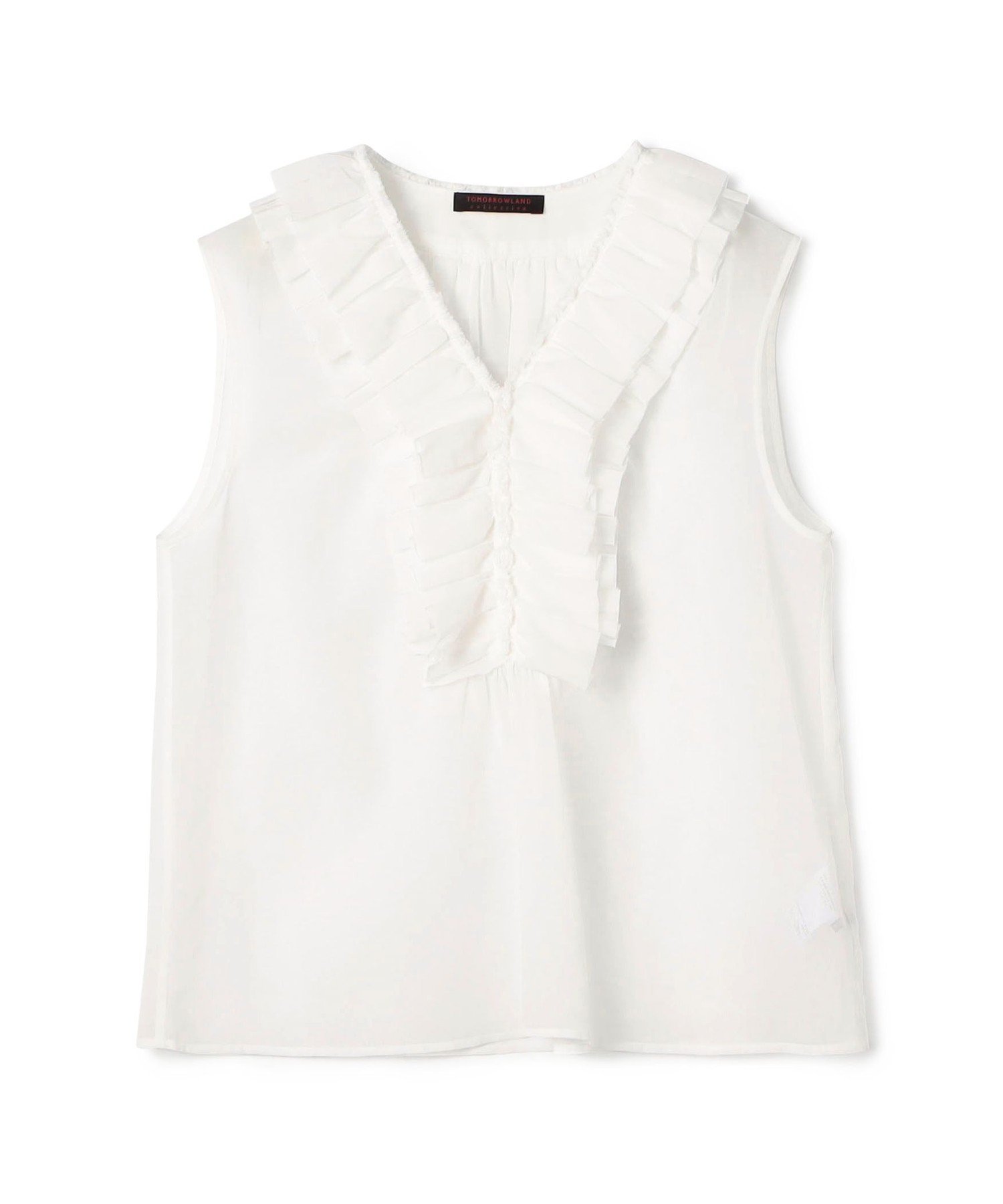 【トゥモローランド/TOMORROWLAND】のルコットンオーガンジー スリーブレスブラウス インテリア・キッズ・メンズ・レディースファッション・服の通販 founy(ファニー) 　ファッション　Fashion　レディースファッション　Fashion for Women　トップス・カットソー　Cut & Sew Tops　シャツ・ブラウス・オフィスカジュアル　Elegant Blouses & Button-Ups　インナー　Innerwear　オーガンジー　Organza Fabric　カーディガン　Cardigan, Knitwear　ギャザー　Gathered, Ruffled　ジャケット　Jacket, Outerwear　ノースリーブ　Sleeveless, No-Sleeve　フロント　Front, Front Design　エレガント 上品　Elegant　定番　Standard, Basic Item　11 ホワイト|ID: prp329100004825419 ipo3291000000035099141
