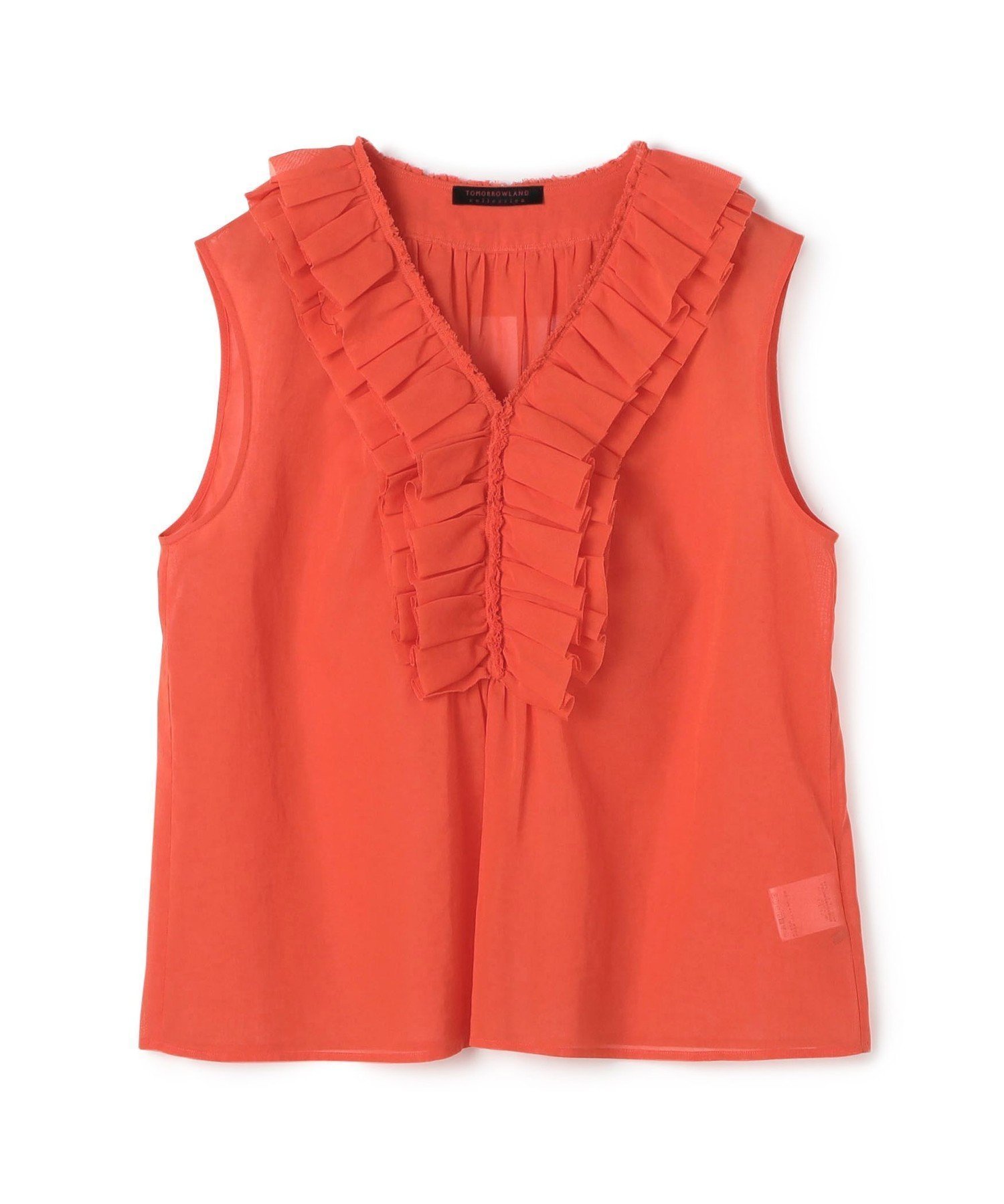 【トゥモローランド/TOMORROWLAND】のルコットンオーガンジー スリーブレスブラウス インテリア・キッズ・メンズ・レディースファッション・服の通販 founy(ファニー) 　ファッション　Fashion　レディースファッション　Fashion for Women　トップス・カットソー　Cut & Sew Tops　シャツ・ブラウス・オフィスカジュアル　Elegant Blouses & Button-Ups　インナー　Innerwear　オーガンジー　Organza Fabric　カーディガン　Cardigan, Knitwear　ギャザー　Gathered, Ruffled　ジャケット　Jacket, Outerwear　ノースリーブ　Sleeveless, No-Sleeve　フロント　Front, Front Design　エレガント 上品　Elegant　定番　Standard, Basic Item　27 オレンジ|ID: prp329100004825419 ipo3291000000035099142
