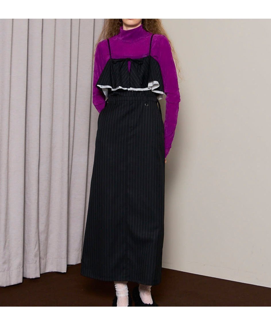 【メゾンスペシャル/MAISON SPECIAL】のFrilled Camisole Dress インテリア・キッズ・メンズ・レディースファッション・服の通販 founy(ファニー) 　ファッション　Fashion　レディースファッション　Fashion for Women　ワンピース　Dresses　フォーマル・パーティードレス・結婚式用ドレス　Elegant & Casual Dresses　インナー　Innerwear　キャミワンピース　Cami Dress, Slip Dress　シンプル　Simple, Minimal　ストライプ　Stripe, Striped Pattern　フェミニン　Feminine, Girly　フリル　Frill, Ruffle　ロング　Long, Long-Length　エレガント 上品　Elegant　BLK|ID: prp329100004825425 ipo3291000000035099180