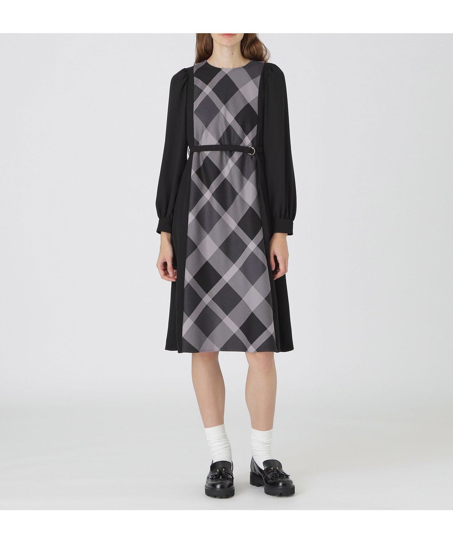 【ブルーレーベル クレストブリッジ/BLUE LABEL CRESTBRIDGE】のスムージーサテンパーシャルチェックドレス 人気、トレンドファッション・服の通販 founy(ファニー) 　ファッション　Fashion　レディースファッション　Fashion for Women　ワンピース　Dresses　フォーマル・パーティードレス・結婚式用ドレス　Elegant & Casual Dresses　おすすめ　Recommended / Our Picks　ドレス　Dress, One-Piece　エレガント 上品　Elegant　切替　Switching, Contrast Panel　 other-1|ID: prp329100004825433 ipo3291000000035099250
