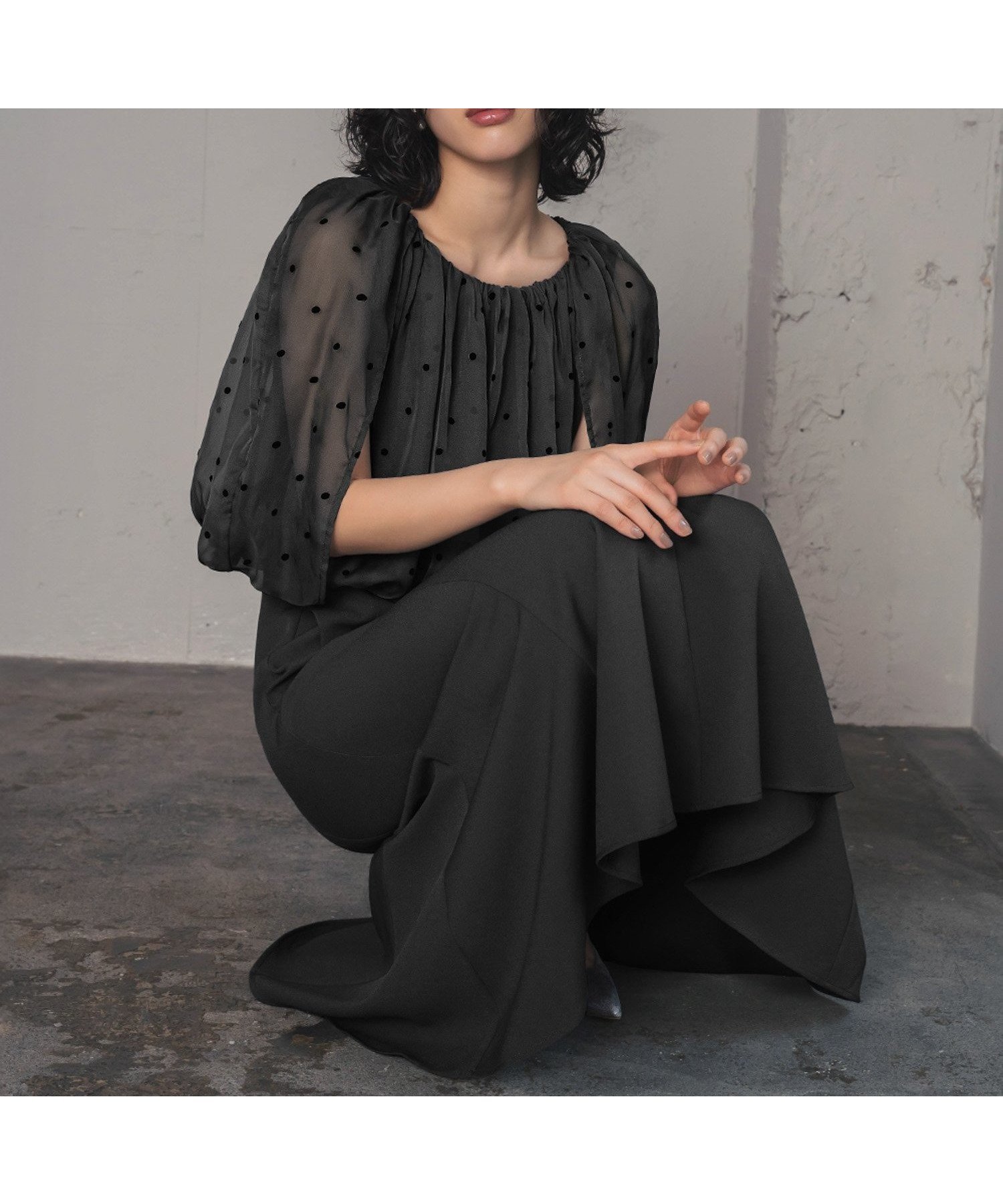 【ガール/GIRL】の3WAYドットジャカードケープ マーメイド 結婚式 ワンピース パーティードレス 人気、トレンドファッション・服の通販 founy(ファニー) 　ファッション　Fashion　レディースファッション　Fashion for Women　ワンピース　Dresses　フォーマル・パーティードレス・結婚式用ドレス　Elegant & Casual Dresses　オケージョン　Occasion Wear　オーガンジー　Organza Fabric　シフォン　Chiffon, Lightweight Fabric　ジョーゼット　Georgette, Semi-Sheer Fabric　スリーブ　Sleeve, Long Sleeve / Short Sleeve　デコルテ　Décolleté, Neckline　ドット　Polka Dot, Dot Pattern　ドレス　Dress, One-Piece　ドレープ　Drape, Draping Fabric　マーメイド　Mermaid, Fishtail Silhouette　ロング　Long, Long-Length　再入荷　Restock / Back in Stock　おすすめ　Recommended / Our Picks　結婚式　Wedding　披露宴　Wedding Reception　二次会　After Party　 other-1|ID: prp329100004825438 ipo3291000000035099324