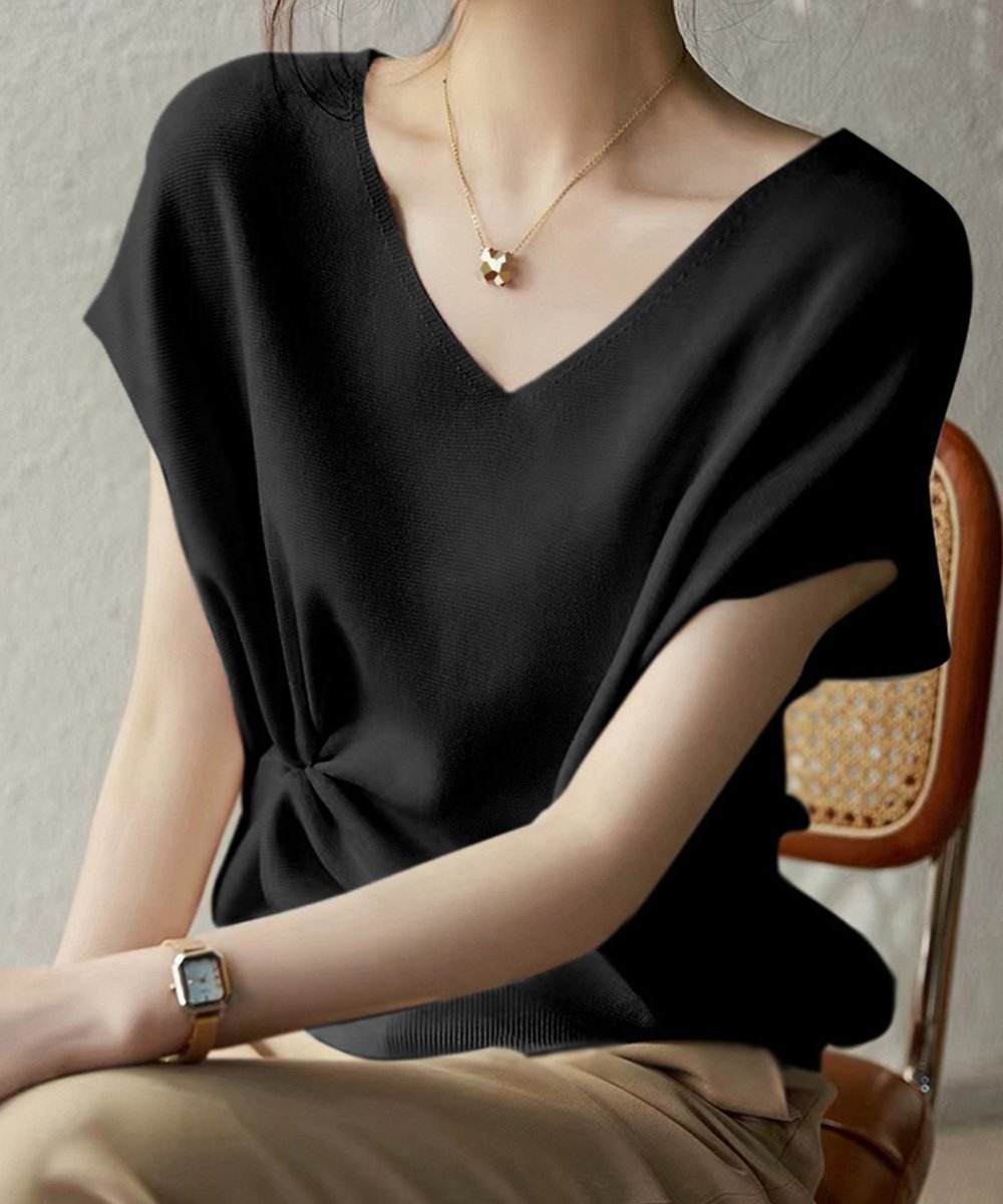 【ミニミニストア/miniministore】のニットトップス レディース 韓国春秋夏服 インテリア・キッズ・メンズ・レディースファッション・服の通販 founy(ファニー) 　ファッション　Fashion　レディースファッション　Fashion for Women　トップス・カットソー　Cut & Sew Tops　ニット　Knit Tops & Sweaters　イエロー　Yellow　サマー　Summer, Summer Style　ショルダー　Shoulder, Shoulder Strap　ドロップ　Drop Shoulder, Dropped Style　ボトム　Bottoms, Lower Wear　半袖　Short Sleeve, Half Sleeve　無地　Plain, Solid Color　ラベンダー　Lavender　夏　Summer　エレガント 上品　Elegant　ビジネス 仕事 通勤　Business / Work / Commuting　ブラック|ID: prp329100004825458 ipo3291000000035099567