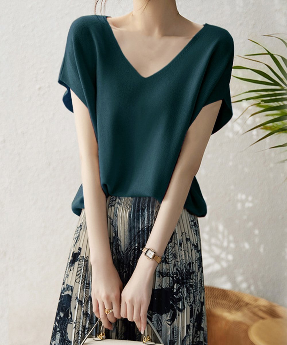 【ミニミニストア/miniministore】のニットトップス レディース 韓国春秋夏服 インテリア・キッズ・メンズ・レディースファッション・服の通販 founy(ファニー) 　ファッション　Fashion　レディースファッション　Fashion for Women　トップス・カットソー　Cut & Sew Tops　ニット　Knit Tops & Sweaters　イエロー　Yellow　サマー　Summer, Summer Style　ショルダー　Shoulder, Shoulder Strap　ドロップ　Drop Shoulder, Dropped Style　ボトム　Bottoms, Lower Wear　半袖　Short Sleeve, Half Sleeve　無地　Plain, Solid Color　ラベンダー　Lavender　夏　Summer　エレガント 上品　Elegant　ビジネス 仕事 通勤　Business / Work / Commuting　ブルーグリーン|ID: prp329100004825458 ipo3291000000035099569