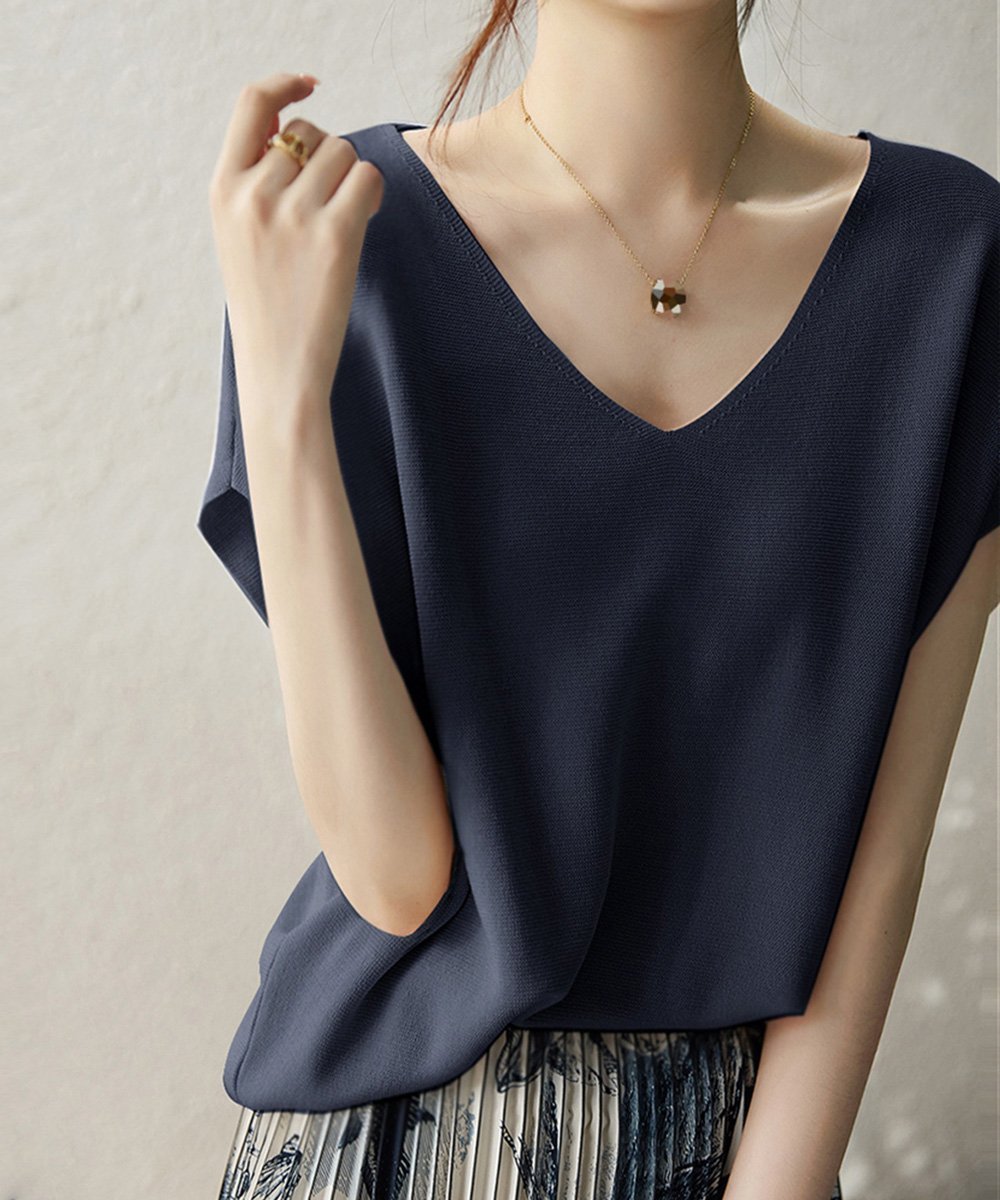 【ミニミニストア/miniministore】のニットトップス レディース 韓国春秋夏服 インテリア・キッズ・メンズ・レディースファッション・服の通販 founy(ファニー) 　ファッション　Fashion　レディースファッション　Fashion for Women　トップス・カットソー　Cut & Sew Tops　ニット　Knit Tops & Sweaters　イエロー　Yellow　サマー　Summer, Summer Style　ショルダー　Shoulder, Shoulder Strap　ドロップ　Drop Shoulder, Dropped Style　ボトム　Bottoms, Lower Wear　半袖　Short Sleeve, Half Sleeve　無地　Plain, Solid Color　ラベンダー　Lavender　夏　Summer　エレガント 上品　Elegant　ビジネス 仕事 通勤　Business / Work / Commuting　ネイビー|ID: prp329100004825458 ipo3291000000035099582