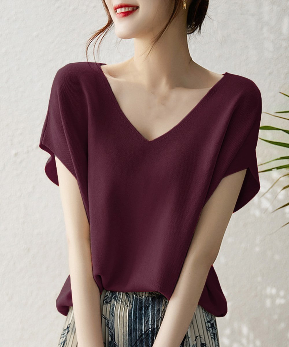 【ミニミニストア/miniministore】のニットトップス レディース 韓国春秋夏服 インテリア・キッズ・メンズ・レディースファッション・服の通販 founy(ファニー) 　ファッション　Fashion　レディースファッション　Fashion for Women　トップス・カットソー　Cut & Sew Tops　ニット　Knit Tops & Sweaters　イエロー　Yellow　サマー　Summer, Summer Style　ショルダー　Shoulder, Shoulder Strap　ドロップ　Drop Shoulder, Dropped Style　ボトム　Bottoms, Lower Wear　半袖　Short Sleeve, Half Sleeve　無地　Plain, Solid Color　ラベンダー　Lavender　夏　Summer　エレガント 上品　Elegant　ビジネス 仕事 通勤　Business / Work / Commuting　ダークパープル|ID: prp329100004825458 ipo3291000000035099585