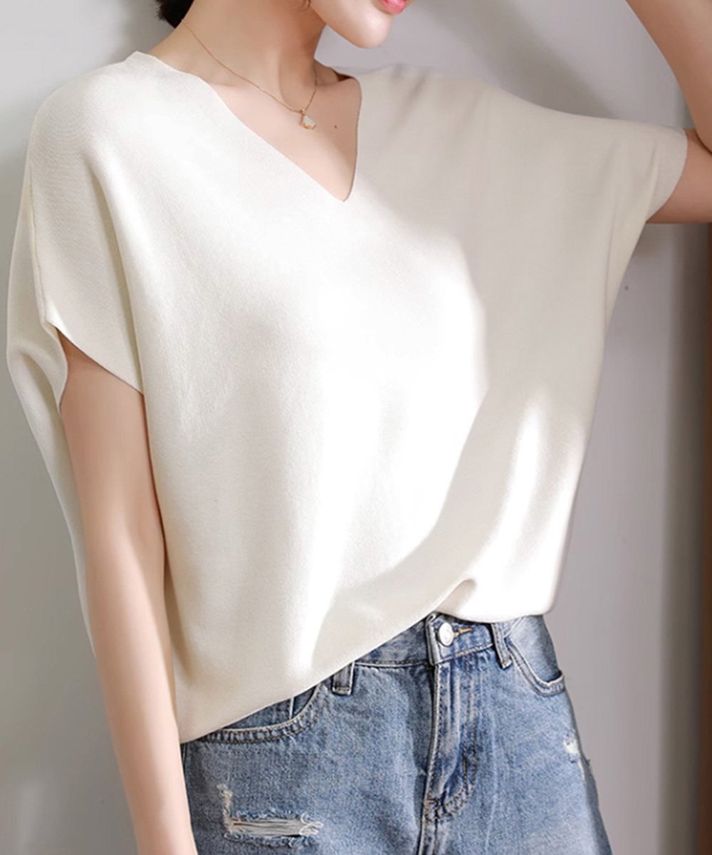 【ミニミニストア/miniministore】のニットトップス レディース 韓国春秋夏服 インテリア・キッズ・メンズ・レディースファッション・服の通販 founy(ファニー) 　ファッション　Fashion　レディースファッション　Fashion for Women　トップス・カットソー　Cut & Sew Tops　ニット　Knit Tops & Sweaters　イエロー　Yellow　サマー　Summer, Summer Style　ショルダー　Shoulder, Shoulder Strap　ドロップ　Drop Shoulder, Dropped Style　ボトム　Bottoms, Lower Wear　半袖　Short Sleeve, Half Sleeve　無地　Plain, Solid Color　ラベンダー　Lavender　夏　Summer　エレガント 上品　Elegant　ビジネス 仕事 通勤　Business / Work / Commuting　オフホワイト|ID: prp329100004825458 ipo3291000000035099586