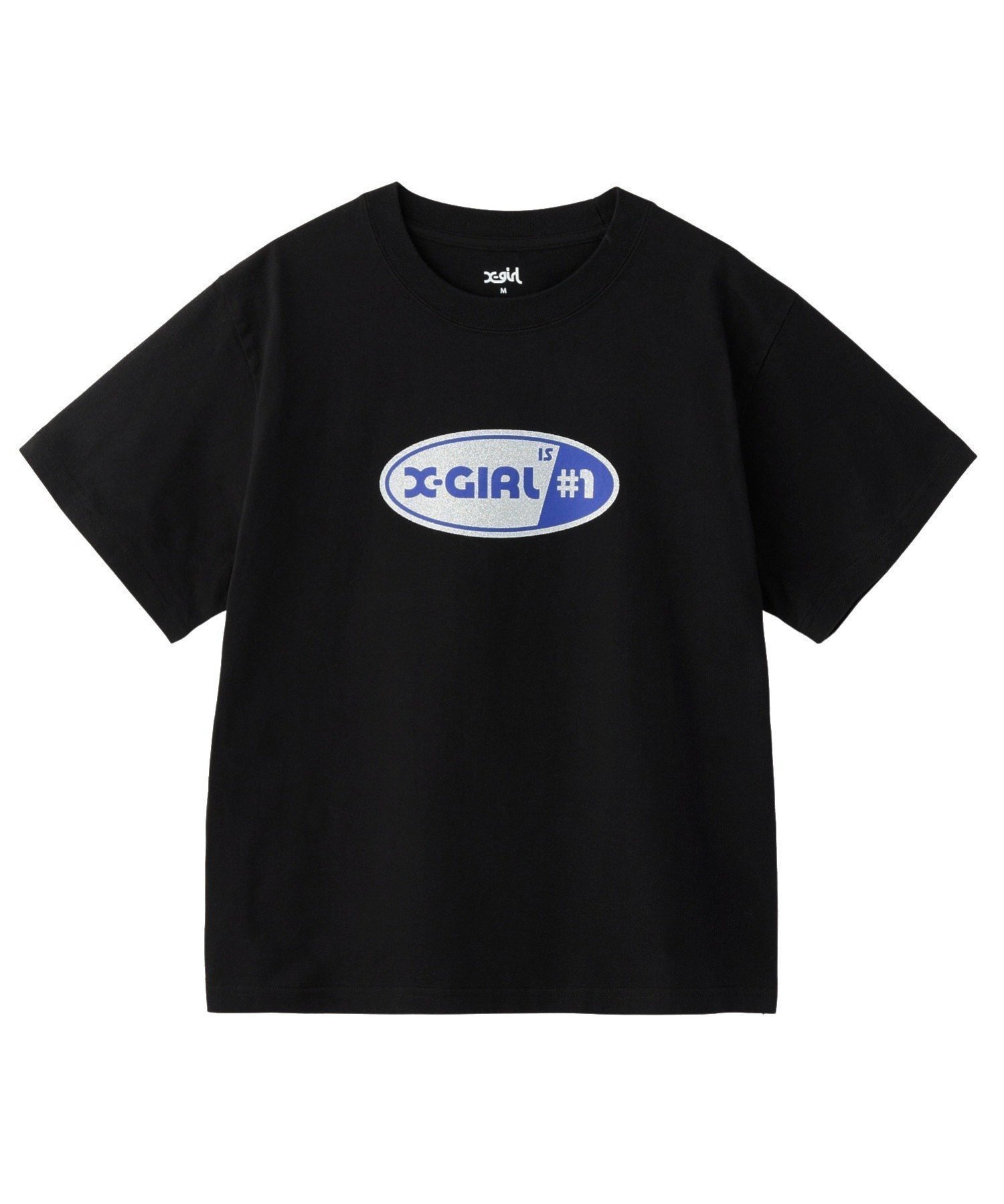 【エックスガール/X-girl】のNUMBER 1 GLITTER OVAL LOGO S/S TEE インテリア・キッズ・メンズ・レディースファッション・服の通販 founy(ファニー) 　ファッション　Fashion　レディースファッション　Fashion for Women　オーバル　Oval Design　カーゴパンツ　Cargo Pants, Utility Pants　グラフィック　Graphic, Graphic Design　グリッター　Glitter, Sparkle　デニム　Denim, Jeans Material　フロント　Front, Front Design　プリント　Print, Printed Pattern　ベーシック　Basic, Essential　ラバー　Rubber, Rubber Sole　半袖　Short Sleeve, Half Sleeve　夏　Summer　S/S・春夏　SS, Spring/Summer, Warm Season　BLACK|ID: prp329100004825462 ipo3291000000035099639