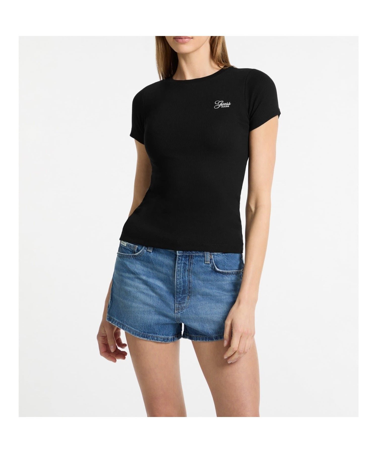 【ゲス/GUESS】のGUESS JEANS 半袖Tシャツ レディースCn Embro Slim Top インテリア・キッズ・メンズ・レディースファッション・服の通販 founy(ファニー) 　ファッション　Fashion　レディースファッション　Fashion for Women　トップス・カットソー　Cut & Sew Tops　シャツ・ブラウス・オフィスカジュアル　Elegant Blouses & Button-Ups　ロングTシャツ・Tシャツ　Longline T-Shirts & Tees　エンブロイダリー　Embroidery Design　コンパクト　Compact, Small Size　スリム　Slim, Slim Fit　ミックス　Mix, Mixed Style　半袖　Short Sleeve, Half Sleeve　ブラック|ID: prp329100004825465 ipo3291000000035099679