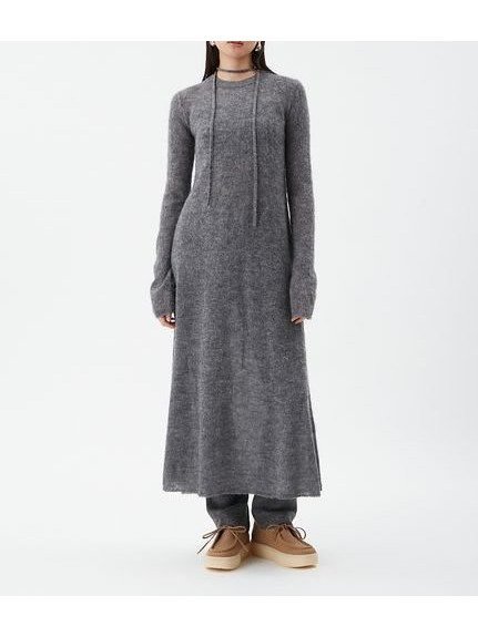 【ミラオーウェン/Mila Owen】のタイ付きアルパカ混シアーニットフレアワンピース インテリア・キッズ・メンズ・レディースファッション・服の通販 founy(ファニー) 　ファッション　Fashion　レディースファッション　Fashion for Women　ワンピース　Dresses　キャミソール　Camisole, Spaghetti Strap Top　シアー　Sheer, See-Through　シンプル　Simple, Minimal　スマート　Smart, Elegant　デニム　Denim, Jeans Material　トレンド　Trend, Trending Now　ネックレス　Necklace, Pendant Necklace　人気　Popular, Best Seller　フレア　Flare, Flared　ボトム　Bottoms, Lower Wear　メランジ　Melange, Mixed Yarn　おすすめ　Recommended / Our Picks　GRY[006]|ID: prp329100004825501 ipo3291000000035100124