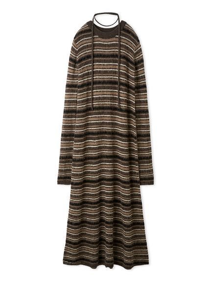 【ミラオーウェン/Mila Owen】のタイ付きアルパカ混シアーニットフレアワンピース インテリア・キッズ・メンズ・レディースファッション・服の通販 founy(ファニー) 　ファッション　Fashion　レディースファッション　Fashion for Women　ワンピース　Dresses　キャミソール　Camisole, Spaghetti Strap Top　シアー　Sheer, See-Through　シンプル　Simple, Minimal　スマート　Smart, Elegant　デニム　Denim, Jeans Material　トレンド　Trend, Trending Now　ネックレス　Necklace, Pendant Necklace　人気　Popular, Best Seller　フレア　Flare, Flared　ボトム　Bottoms, Lower Wear　メランジ　Melange, Mixed Yarn　おすすめ　Recommended / Our Picks　BORDER[933]|ID: prp329100004825501 ipo3291000000035100127