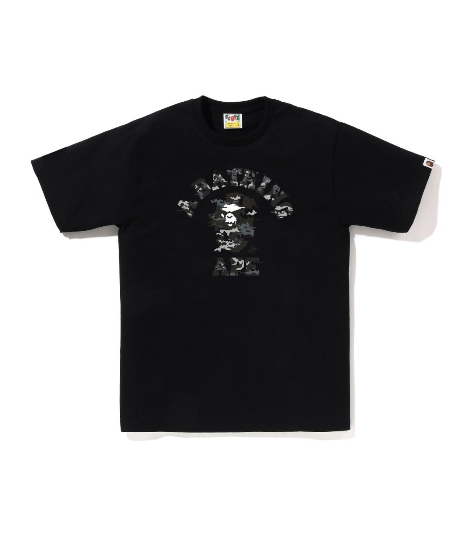 【ア ベイシング エイプ/A BATHING APE】のMULTI PIXEL CAMO COLLEGE TEE インテリア・キッズ・メンズ・レディースファッション・服の通販 founy(ファニー) 　ファッション　Fashion　レディースファッション　Fashion for Women　インナー　Innerwear　ショート　Short, Short Length　スリーブ　Sleeve, Long Sleeve / Short Sleeve　フロント　Front, Front Design　プリント　Print, Printed Pattern　ラバー　Rubber, Rubber Sole　BK×BK|ID: prp329100004825511 ipo3291000000035100251