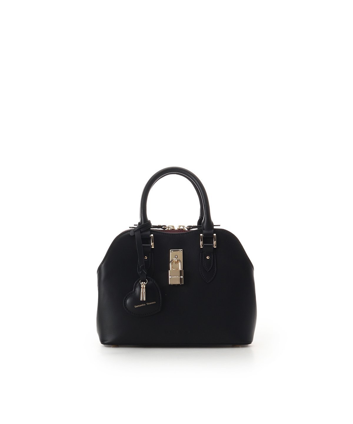 【サマンサタバサ/SamanTha Thavasa】のハートモチーフレザーハンドバッグ 小サイズ インテリア・キッズ・メンズ・レディースファッション・服の通販 founy(ファニー) 　ファッション　Fashion　レディースファッション　Fashion for Women　ショルダー　Shoulder, Shoulder Strap　チェック　Check, Plaid, Tartan　チャーム　Charm, Pendant　フロント　Front, Front Design　ポケット　Pocket, Pocket Detail　マグネット　Magnet, Magnetic Closure　財布　Wallet, Purse　ブラック|ID: prp329100004825524 ipo3291000000035100410