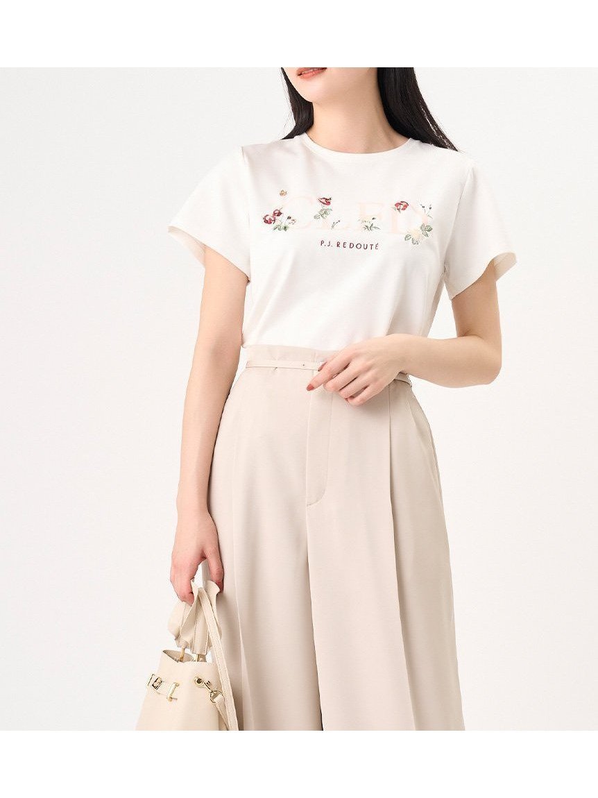 【セルフォード/CELFORD】の【CELFORD×P.J. REDOUTEコラボ】 エンブロイダリーTシャツ インテリア・キッズ・メンズ・レディースファッション・服の通販 founy(ファニー) 　ファッション　Fashion　レディースファッション　Fashion for Women　トップス・カットソー　Cut & Sew Tops　シャツ・ブラウス・オフィスカジュアル　Elegant Blouses & Button-Ups　ロングTシャツ・Tシャツ　Longline T-Shirts & Tees　エンブロイダリー　Embroidery Design　コラボ　Collaboration, Collab　スマート　Smart, Elegant　プリント　Print, Printed Pattern　ラグジュアリー　Luxury, Elegant　WHT[001]|ID: prp329100004825538 ipo3291000000035100510