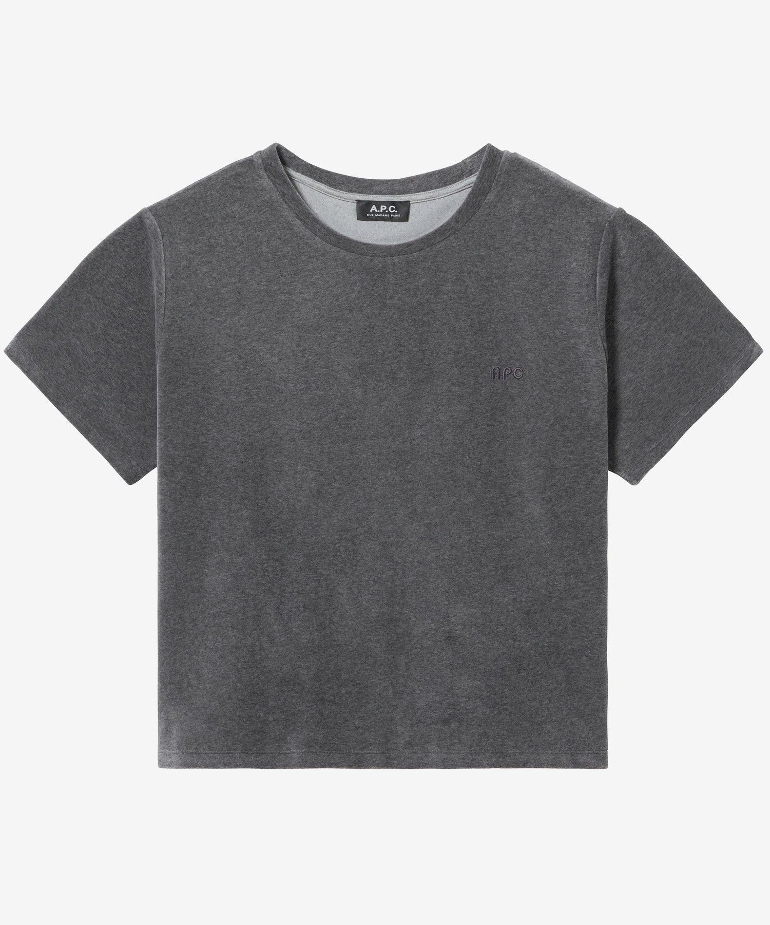 【アーペーセー/A.P.C.】のベロアTシャツ インテリア・キッズ・メンズ・レディースファッション・服の通販 founy(ファニー) 　ファッション　Fashion　レディースファッション　Fashion for Women　トップス・カットソー　Cut & Sew Tops　シャツ・ブラウス・オフィスカジュアル　Elegant Blouses & Button-Ups　ロングTシャツ・Tシャツ　Longline T-Shirts & Tees　ベロアトップス　Velour Tops / Velvet-Look Items　ストレート　Straight, Straight Cut　ベロア　Velour, Soft Velvet　グレー|ID: prp329100004825542 ipo3291000000035100531