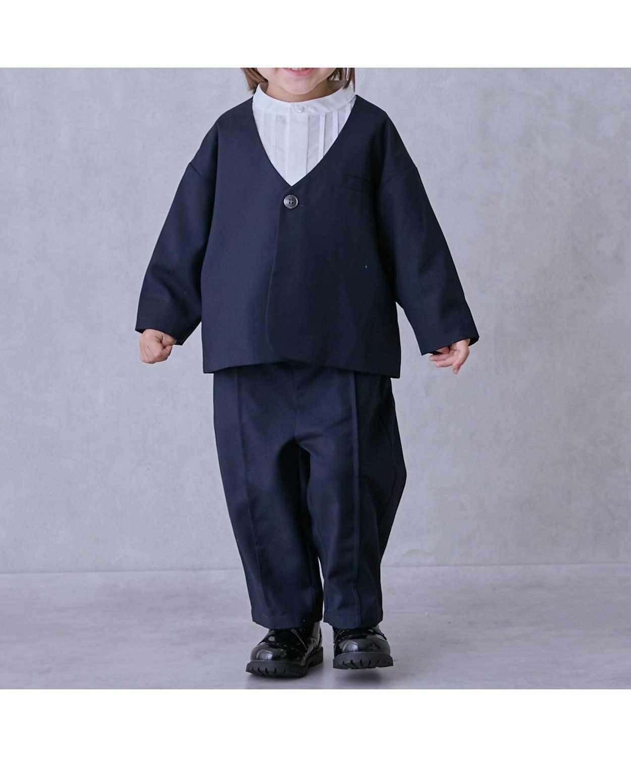 【ナルミヤ オンライン/NARUMIYA ONELINE / KIDS】の【セミフォーマル】ノーカラーJK+ロングパンツセットアップ インテリア・キッズ・メンズ・レディースファッション・服の通販 founy(ファニー) 　ファッション　Fashion　キッズファッション　Fashion for Kids　ボトムス　Bottoms　ジャケット　Jacket, Outerwear　ストライプ　Stripe, Striped Pattern　セットアップ　Set-Up, Coordinated Outfit　フィット　Fit, Slim Fit　フォーマル　Formal, Dressy　ポケット　Pocket, Pocket Detail　ロング　Long, Long-Length　結婚式　Wedding　紺|ID: prp329100004825710 ipo3291000000035107270