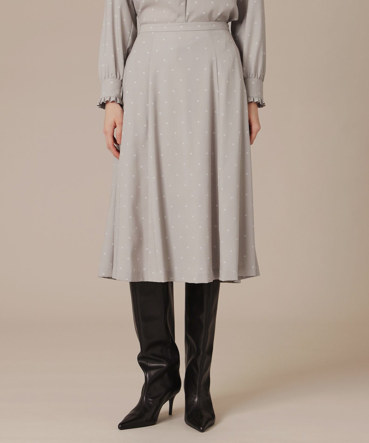 【マッキントッシュ ロンドン/MACKINTOSH LONDON】のMドットプリントスカート インテリア・キッズ・メンズ・レディースファッション・服の通販 founy(ファニー) 　ファッション　Fashion　レディースファッション　Fashion for Women　スカート　Skirts　おすすめ　Recommended / Our Picks　ウォッシャブル　Machine Washable　カットソー　Cut and Sewn Top　コンパクト　Compact, Small Size　セットアップ　Set-Up, Coordinated Outfit　ドット　Polka Dot, Dot Pattern　フレアースカート　Flared Skirt, A-Line Skirt　プリント　Print, Printed Pattern　モチーフ　Motif, Design Theme　ベージュ|ID: prp329100004825934 ipo3291000000035109737