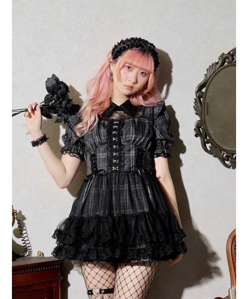 【ノエミ/NOEMIE】のレースアップチュールティアードセットアップ インテリア・キッズ・メンズ・レディースファッション・服の通販 founy(ファニー) 　ファッション　Fashion　レディースファッション　Fashion for Women　セットアップ　Matching Sets　ショート　Short, Short Length　スリーブ　Sleeve, Long Sleeve / Short Sleeve　フレア　Flare, Flared　濃グレー|ID: prp329100004825981 ipo3291000000035110511